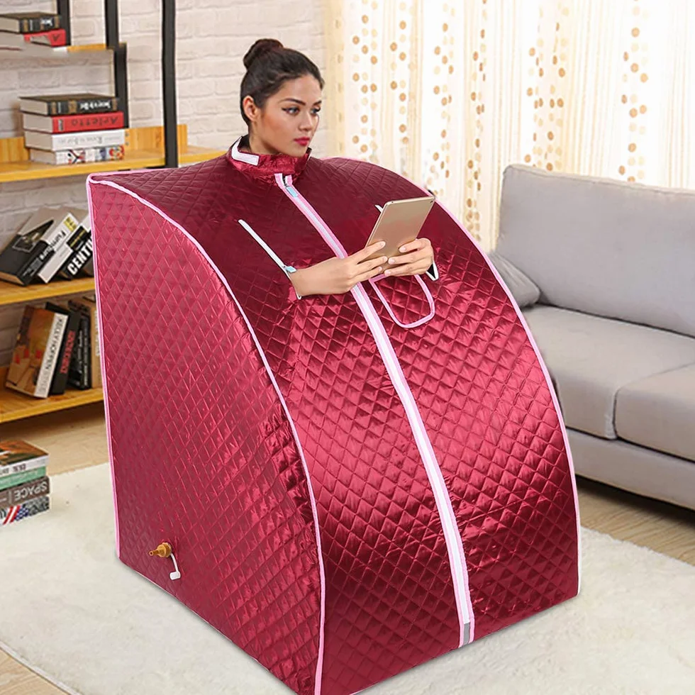 Przenośna sauna na na podczerwień 1000 W, składana sauna kabinowa, mobilna sauna na na podczerwień, terapeutyczna budka ciepła, namiot do sauny parowej 2 l, do salonu