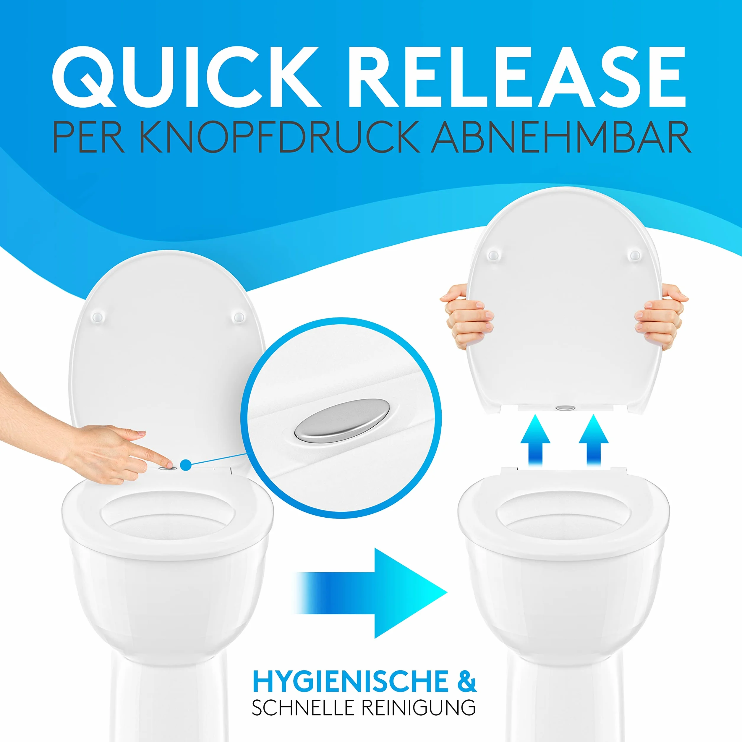 Comodo Klapa toalety z mechanizmem cichego zamykania & Quick Release - Antybakteryjna deska sedesowa w kształcie litery O - Uniwersalna deska sedesowa z Duroplastu