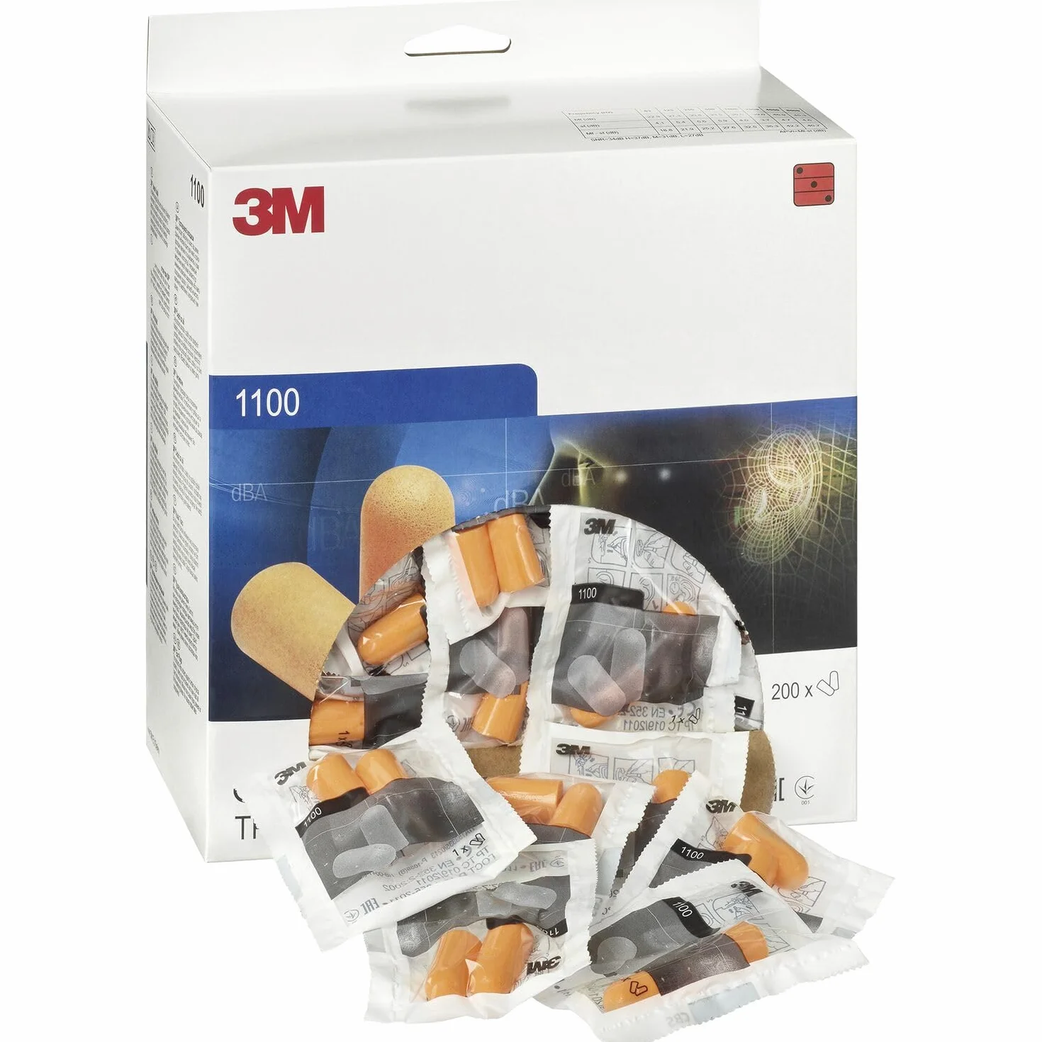 3M 1100 piankowa zwijana zatyczka do uszu, 200 sztuk