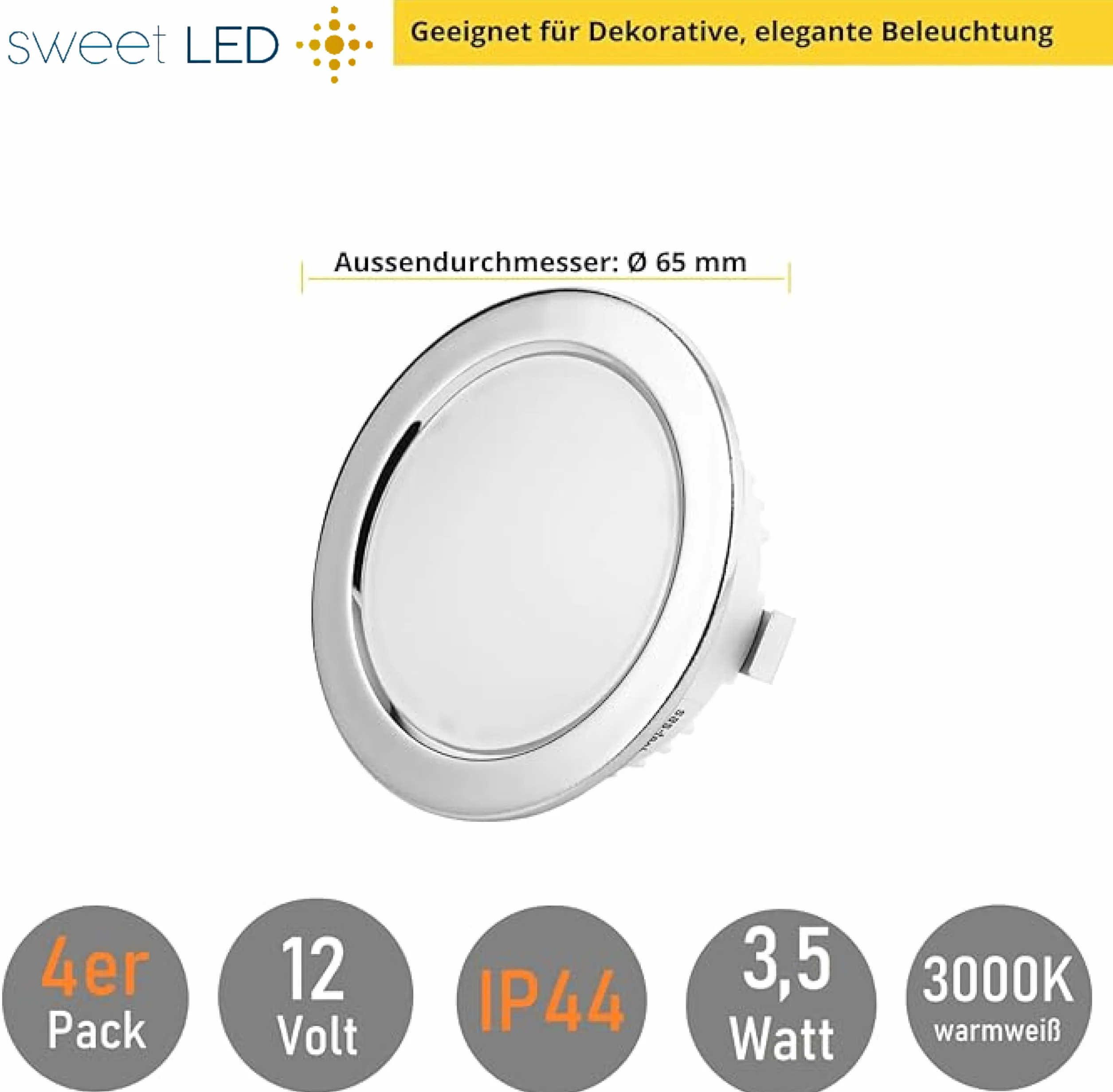 Zestaw 4 szt. mini płaskie lampy meblowe LED IP44 250 lumenów 3.5W 12V wpuszczane reflektory punktowe