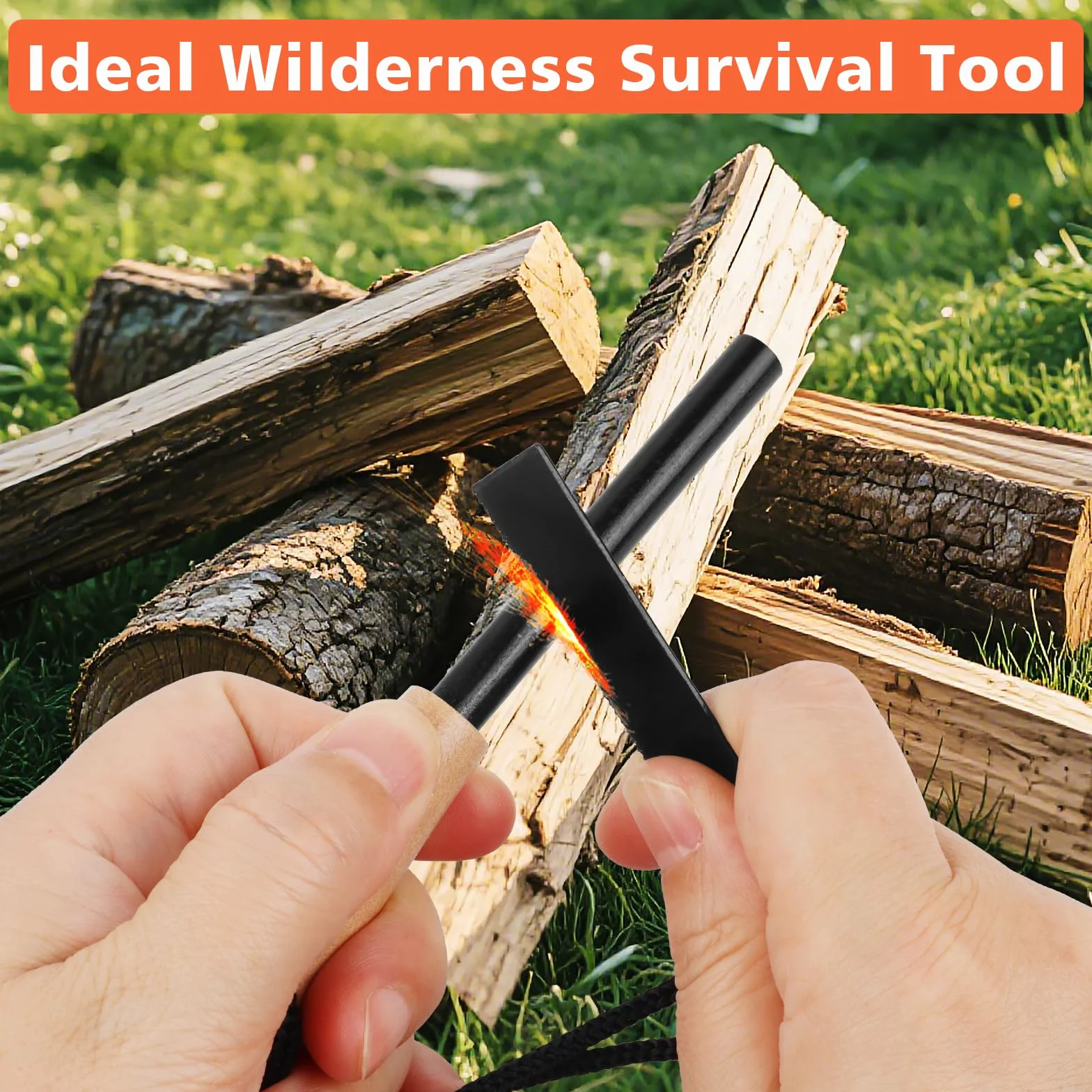 2 sztuki krzesiwo outdoorowe, survivalowe krzesiwo z drewnianym uchwytem i kompasem, magnezowy rozpalacz ognia zestaw survivalowy, rozpalacz ognia ze stali krzemowej, zestaw survivalowy do bushcraft