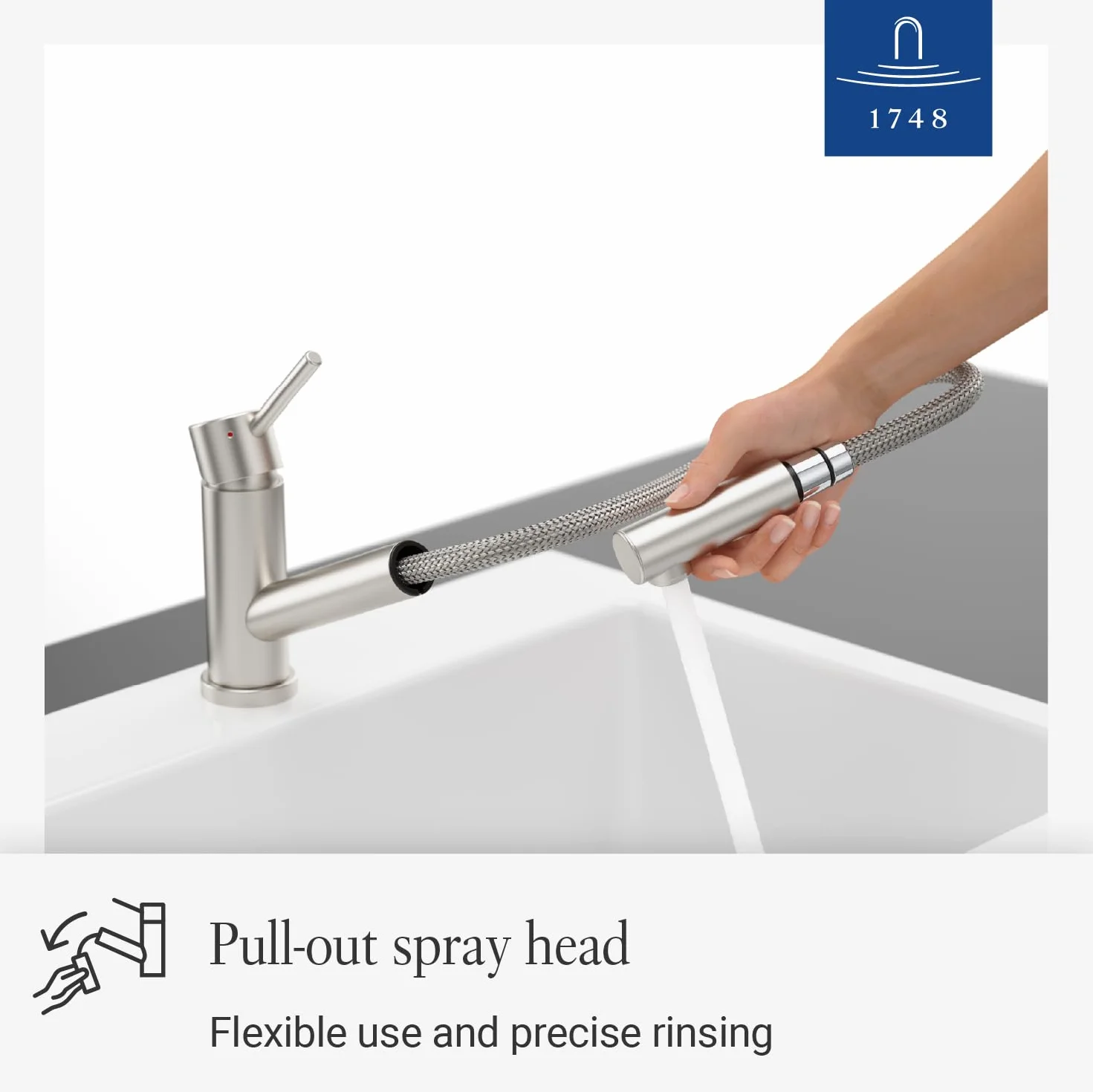 Villeroy & Boch Como Shower Window | Wysokociśnieniowa bateria kuchenna z wyciąganą słuchawką prysznicową i montażem na okno | masywna stal nierdzewna | 925800LC
