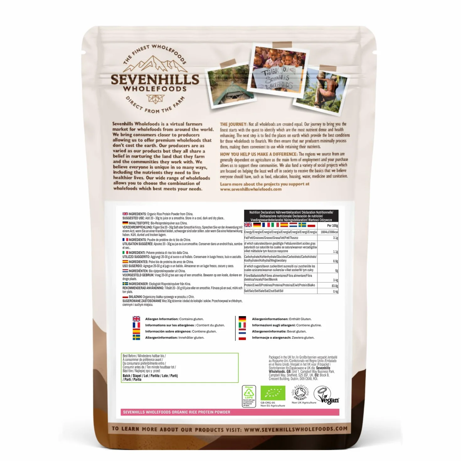 Sevenhills Wholefoods Organiczne Białko Ryżowe W Proszku 1kg