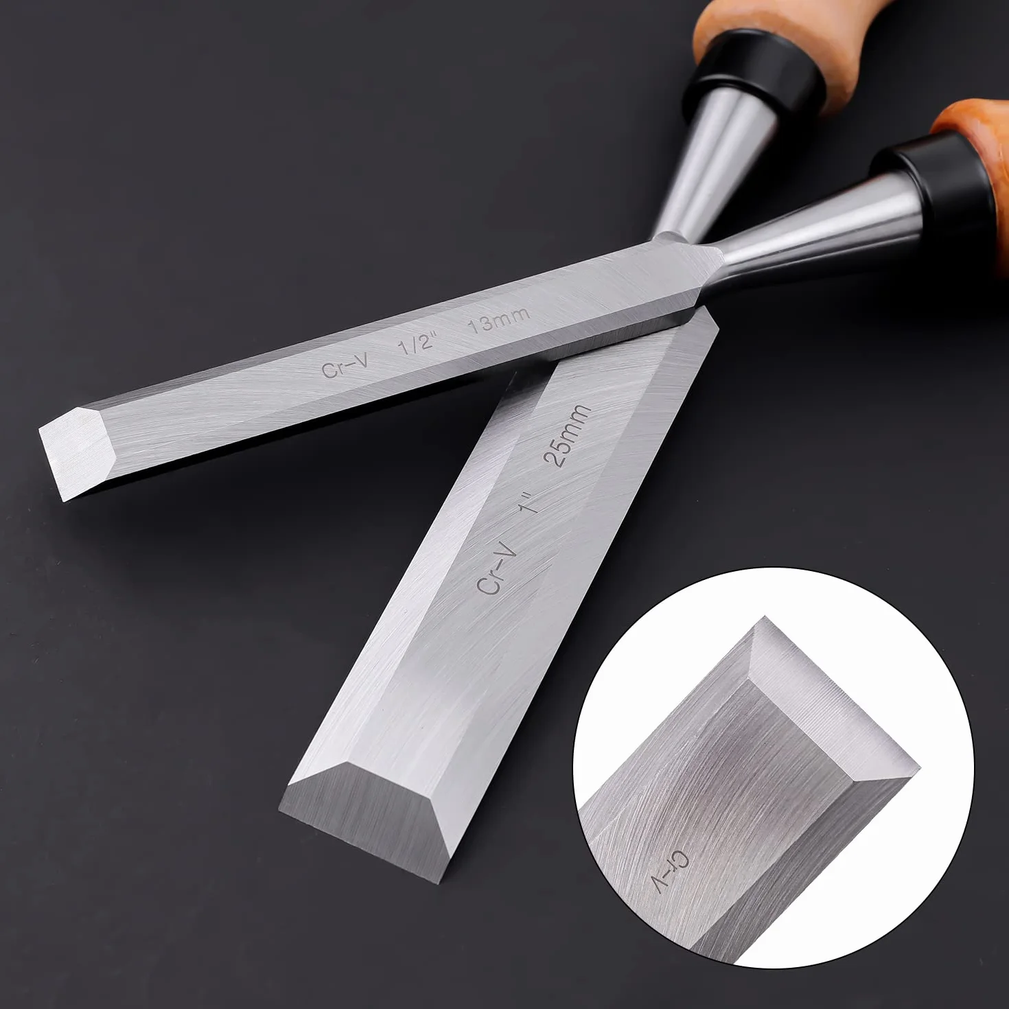 Amazon Basics 4-częściowy, solidny zestaw dłut do drewna i obróbki drewna wykonany ze stali chromowo-wanadowej, od 13 mm do 32 mm, drewniane uchwyty, z futerałem do przenoszenia.
