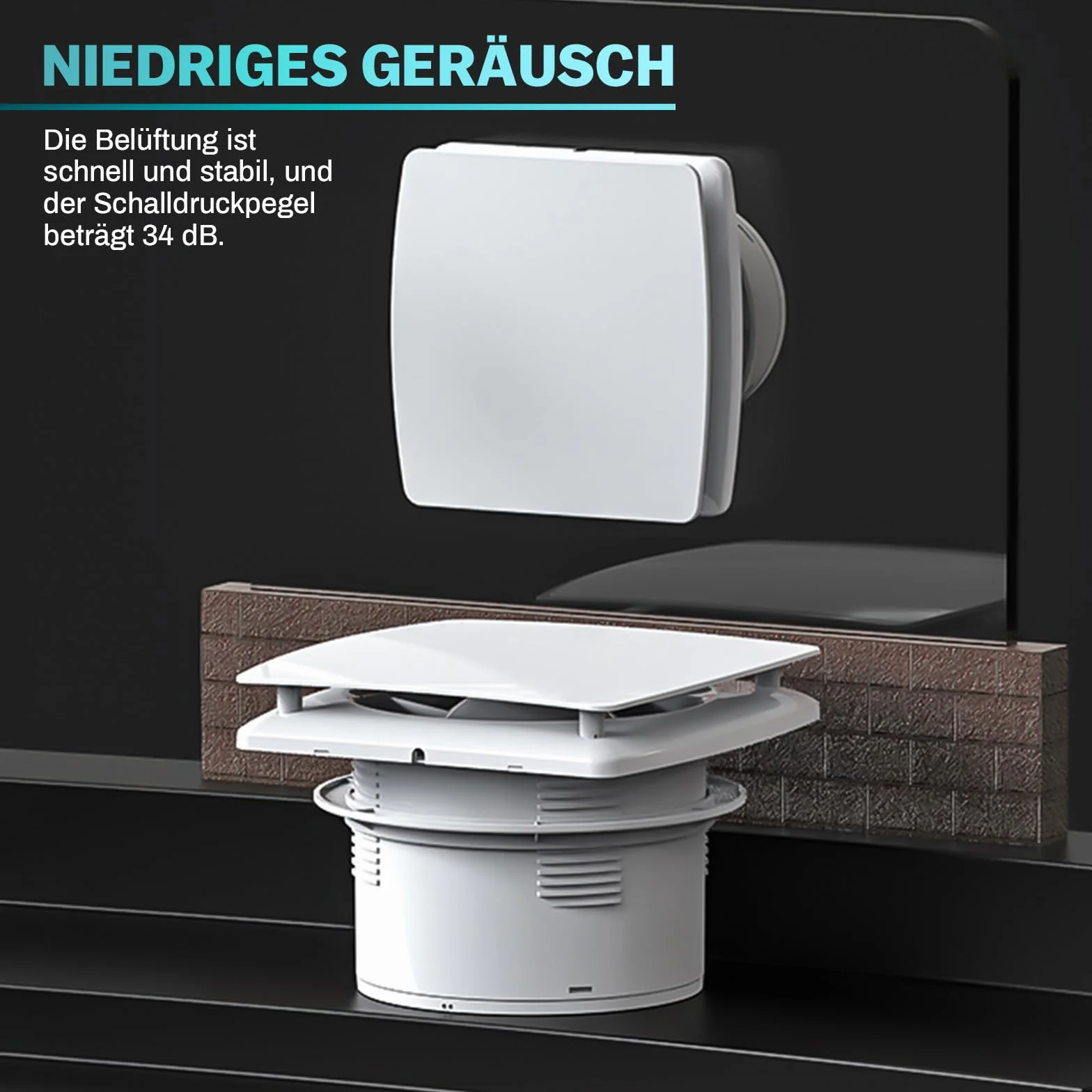 Wentylator łazienkowy Ø 100 mm, cichy wentylator wyciągowy 12 W z klapą zwrotną, [<34 dB – 2200 obr./min – 95 m³/h – IPX2] wentylator ścienny z kablem sieciowym 3 m, montaż ścienny do kuchni, łazienki