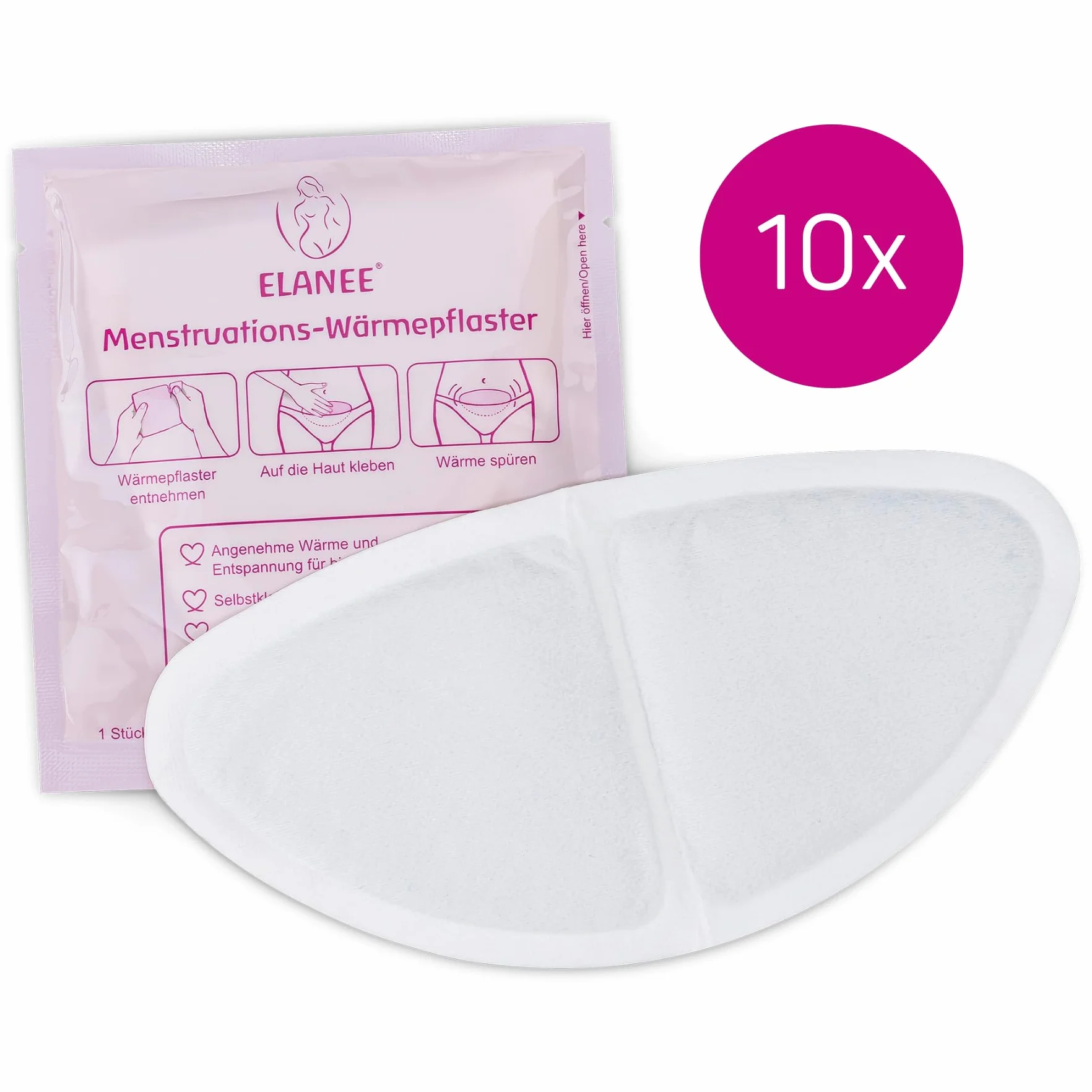 ELANEE Plastry rozgrzewające menstruacyjne [10 sztuk], 12 godzin kojącego ciepła i relaksu w okresie, nagrzewa się w wyniku kontaktu z tlenem, przyjazne dla skóry (734-V1)