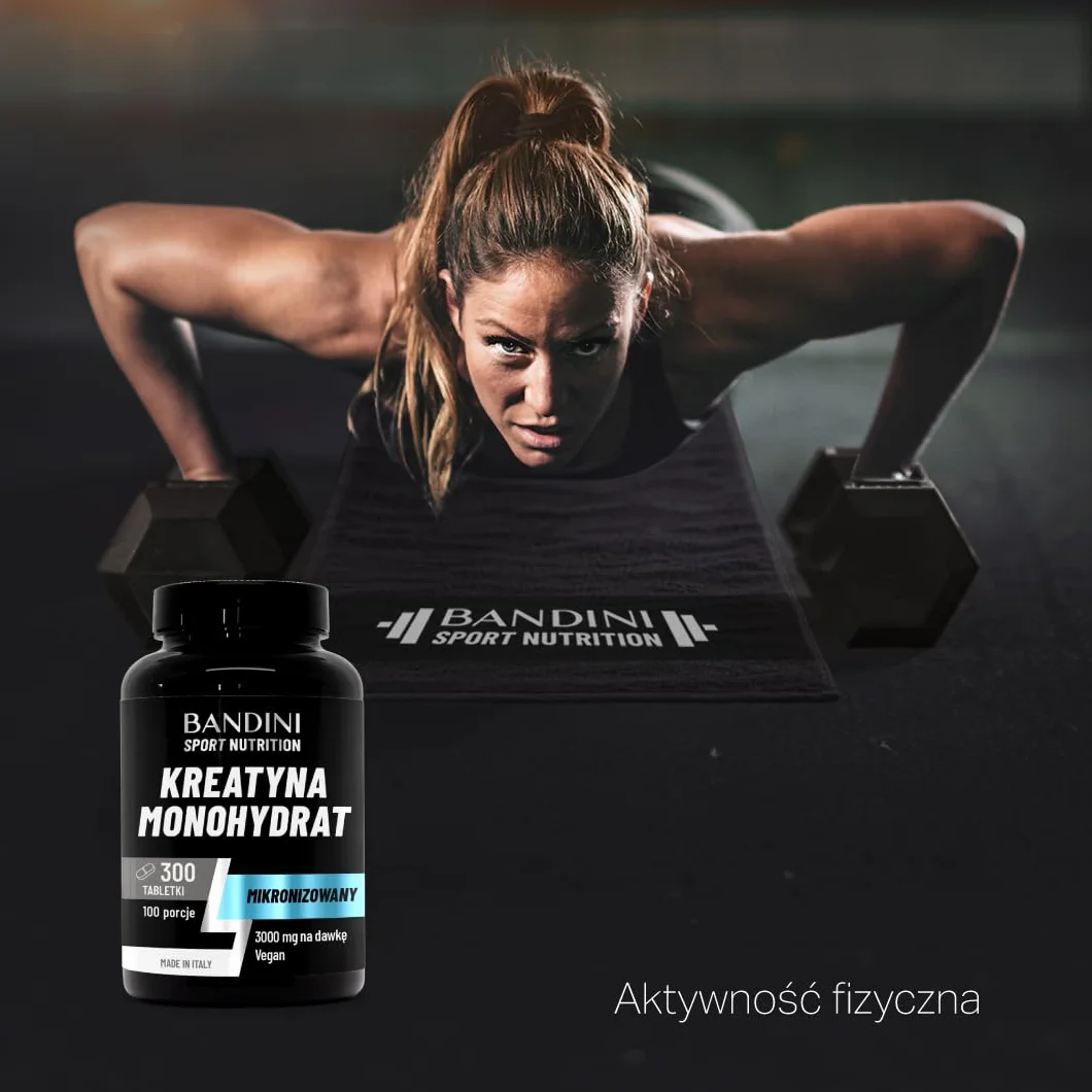 Bandini® Creatine Monohydrate Micronised 300 tabletek 3000 mg porcja wegański 100% czysty monohydrat kreatyny