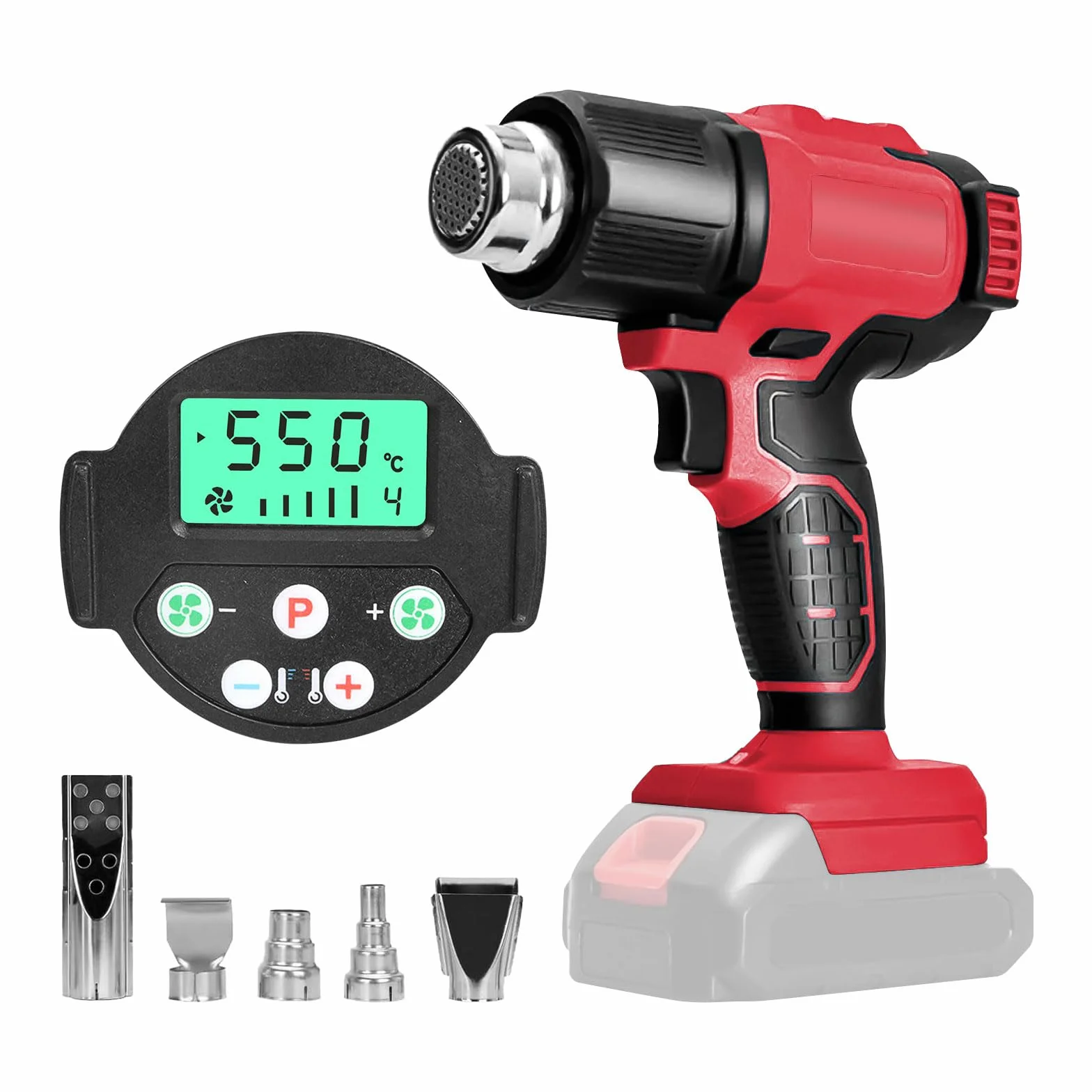 Bezprzewodowa dmuchawa do gorącego powietrza do akumulatora Milwaukee 18V, pistolet do gorącego powietrza z 5 dyszami, 2 ustawienia temperatury max 550°C do krycia rur termokurczliwych, owijania