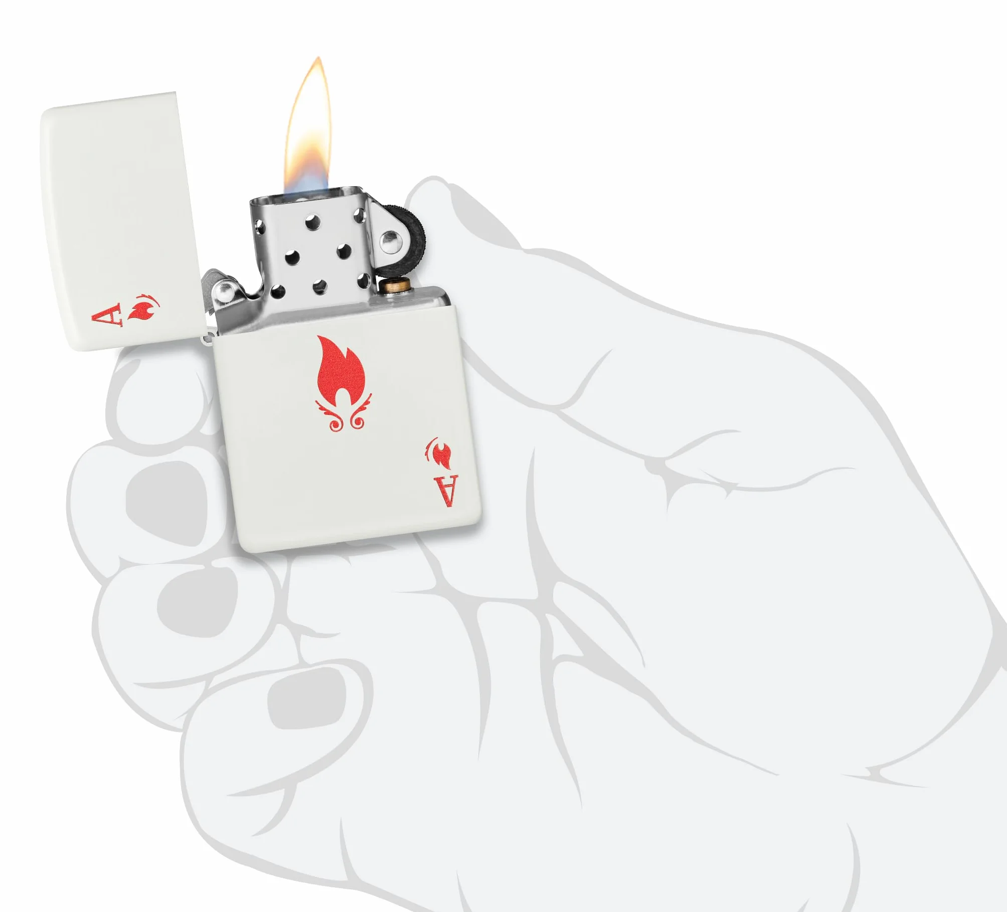 Zippo Ace Zapalniczka Sztormowa, Kolorowy Nadruk, do Napełniania, Wielokrotnego Użytku, Wiatroodporna Konstrukcja, Pudełko na Prezent, Wykonano w USA, Kolor Biały Matowy (White Matte)