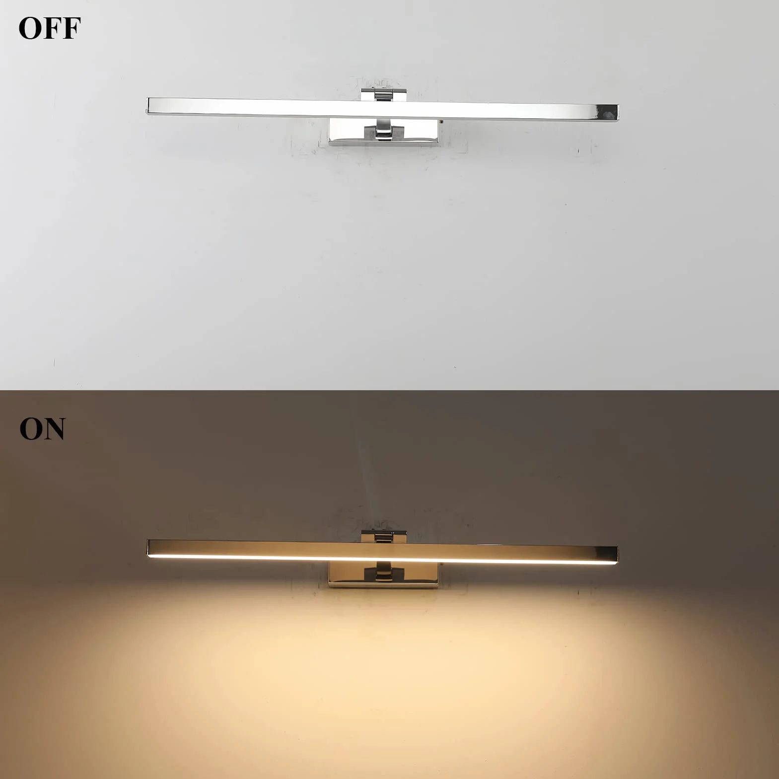 Klighten Lampa LED do lustra łazienkowego, 60 cm, 18 W, 1170 lumenów, wodoodporność IP44, obracana o 180°, nowoczesne oświetlenie lustra łazienkowego, ciepła biel 3000K, chrom