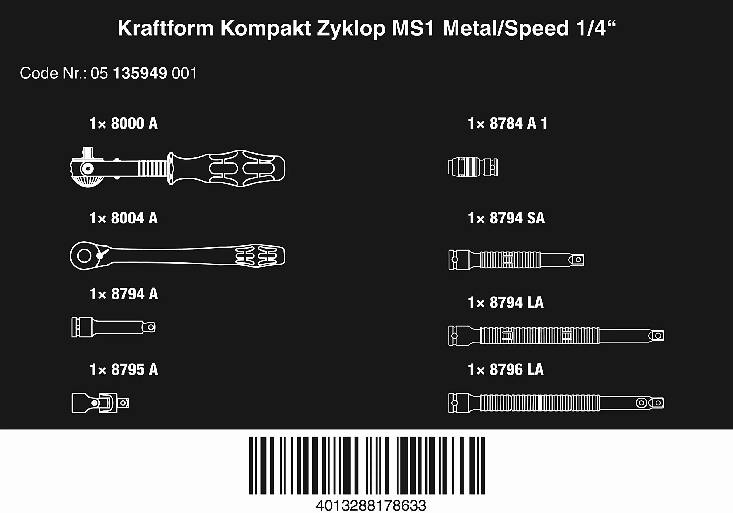 WERA-05135949001-KRAFTFORM Kompkt Zyklop MS1 Metal/Speed ​​1/4 "-ZYKLOP 1/4"