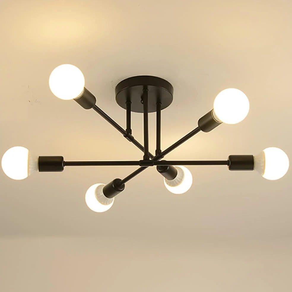 Goeco Żyrandol Vintage Sputnik, 6-ramienna lampa sufitowa E27, czarny metal, lampa sufitowa retro do jadalni, stołu jadalnego, korytarza, salonu, hotelu, kawiarni (bez żarówki)