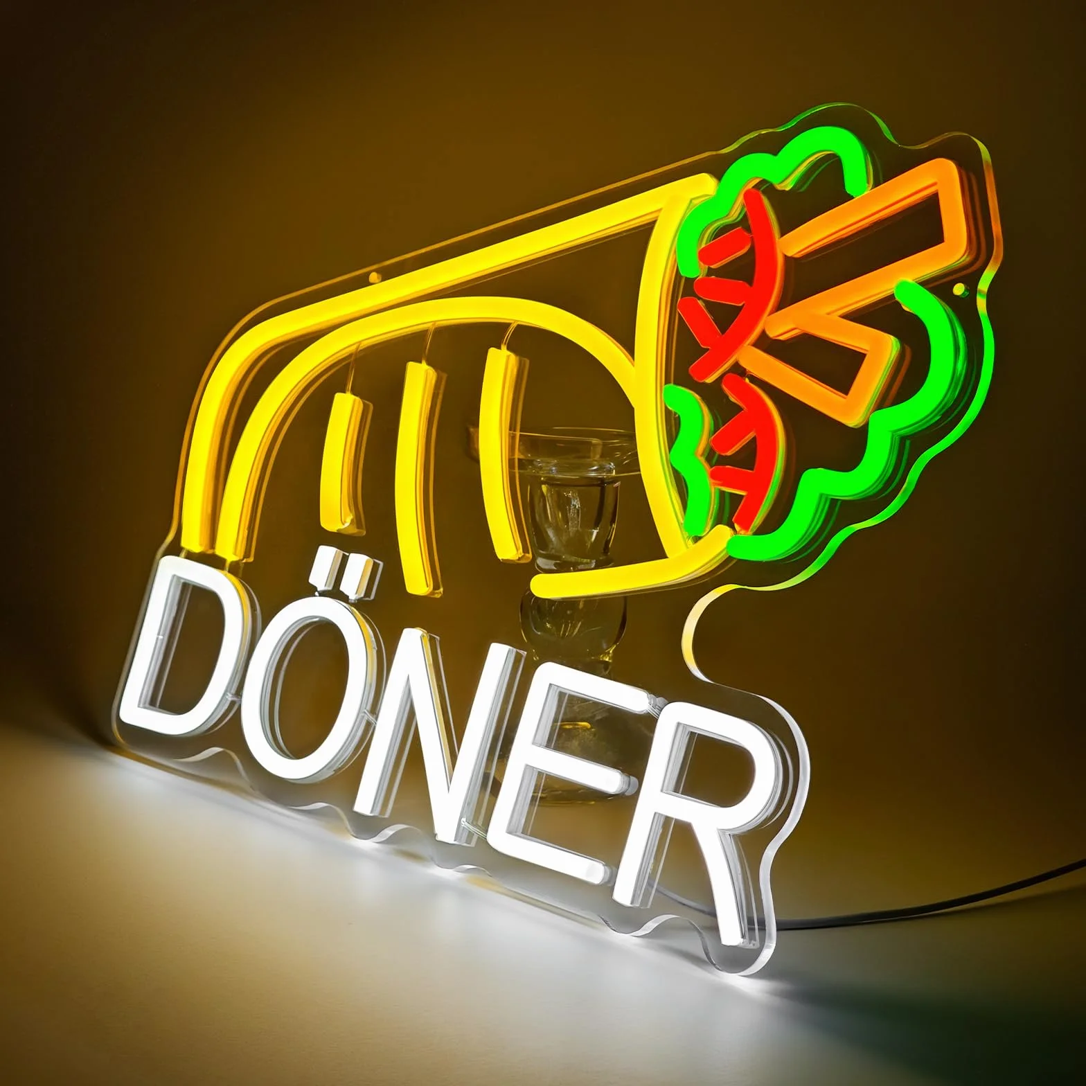 Döner Neonowy szyld, kebab szyld reklamowy, tabliczka świecąca LED, zasilanie USB z przełącznikiem ściemniania, do sklepów, kebabów, kebabów, sklepów z kebabem (kebab)