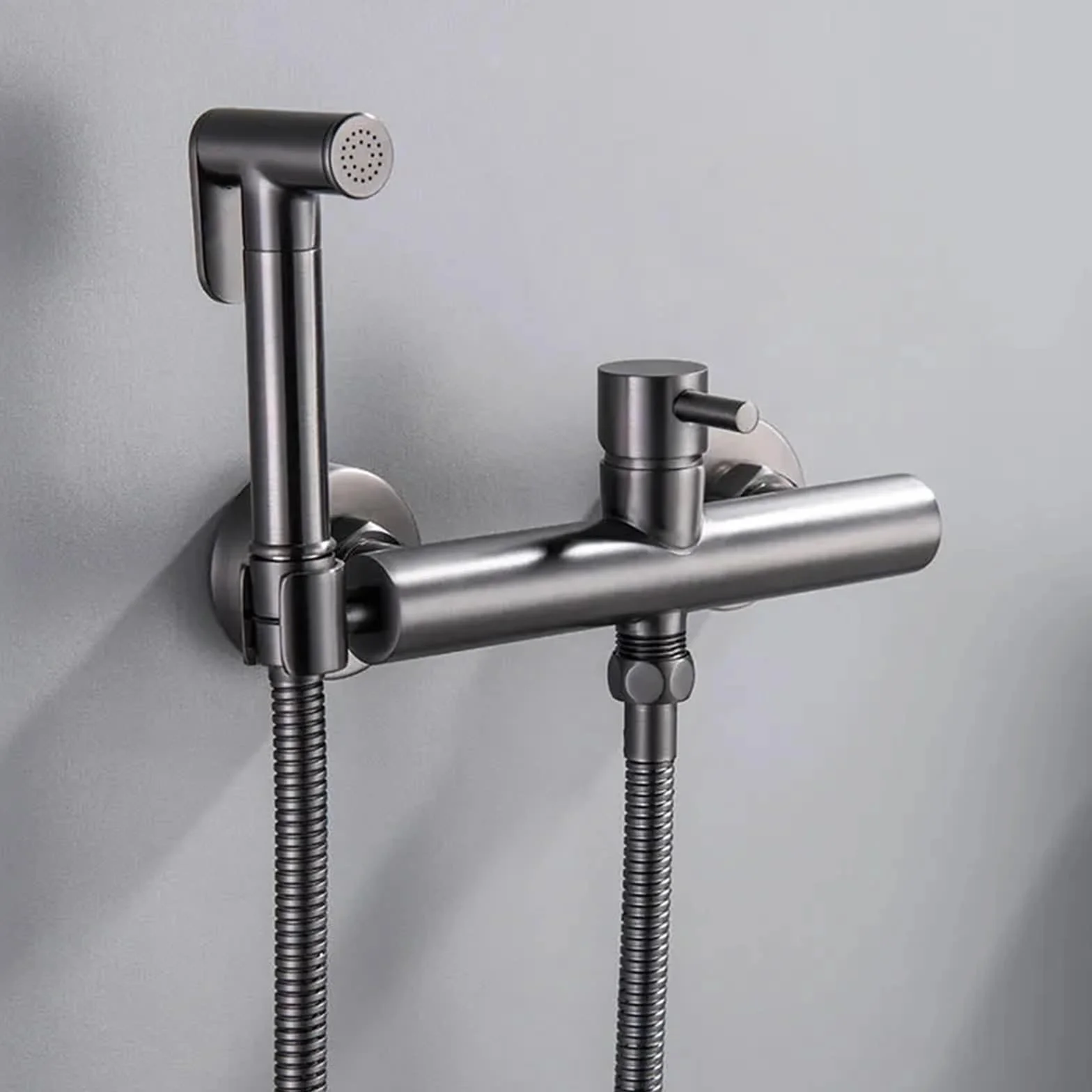 Bidet do toalety, opryskiwacz, akcesoria łazienkowe, bateria mieszająca do ciepłej i zimnej wody, bateria ścienna bidet, różowe złoto/szary (złoty)