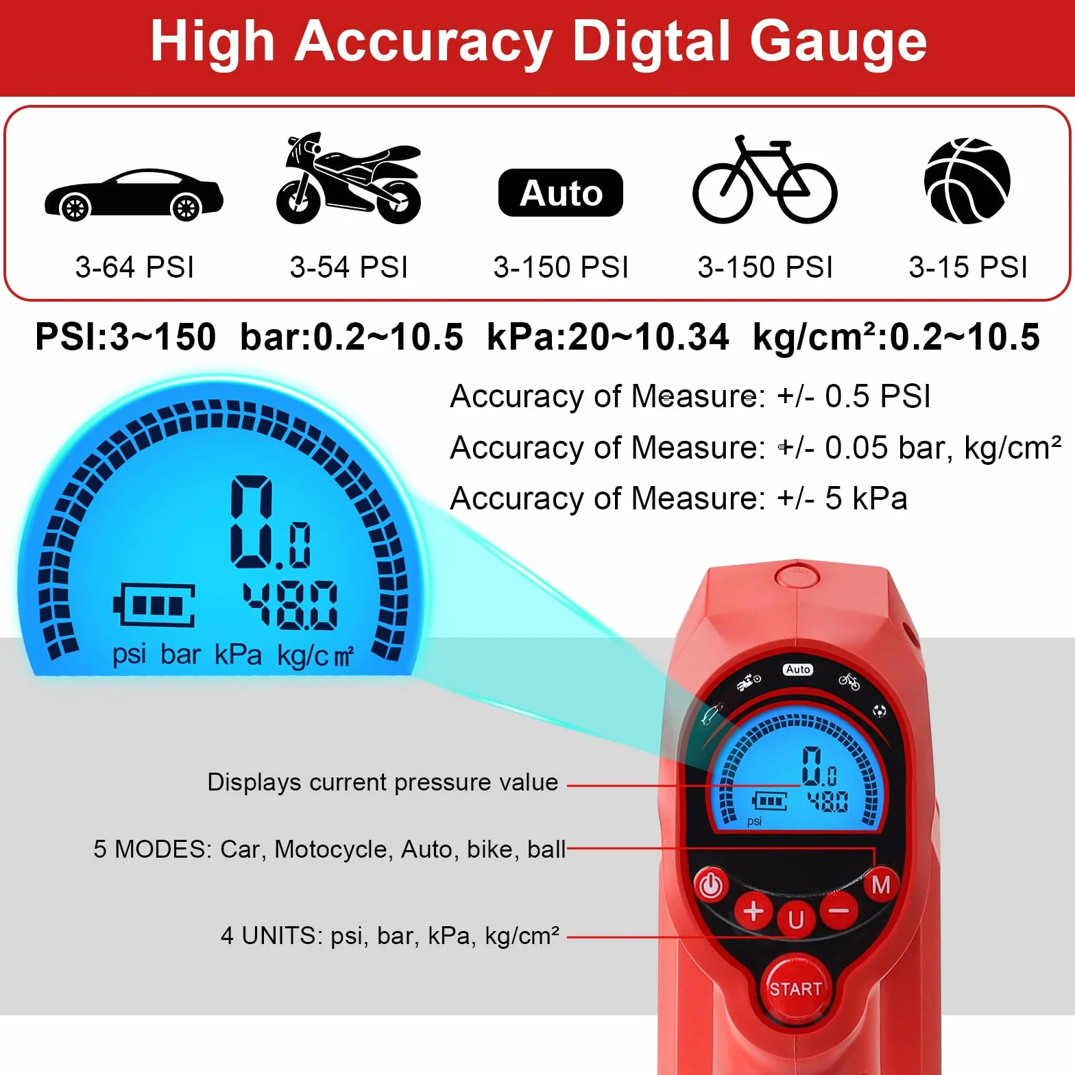 Akumulatorowy kompresor kompatybilny z Milwaukee M18, do 10,34 bar, LED, automatyczne wyłączanie, przenośna pompka do samochodu, motocykla i roweru (bez akumulatora)