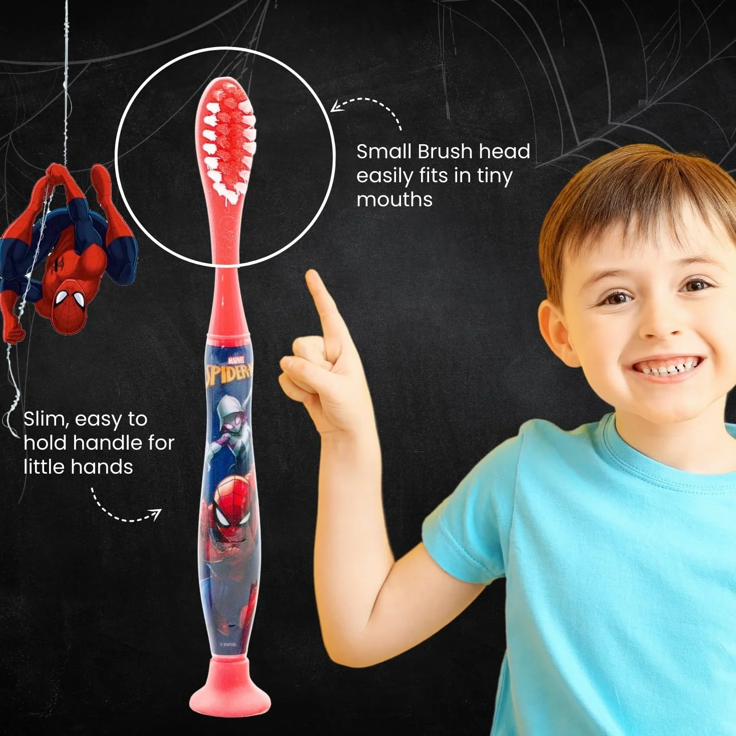 Mr.White Spider-Man zestaw podróżny dla dzieci – zestaw 3 przyborów toaletowych w rozmiarze podróżnym, zawiera szczoteczkę do zębów dla dzieci, pastę do zębów dla dzieci 25 ml i czapkę podróżną – podróżny zestaw dentystyczny dla dzieci