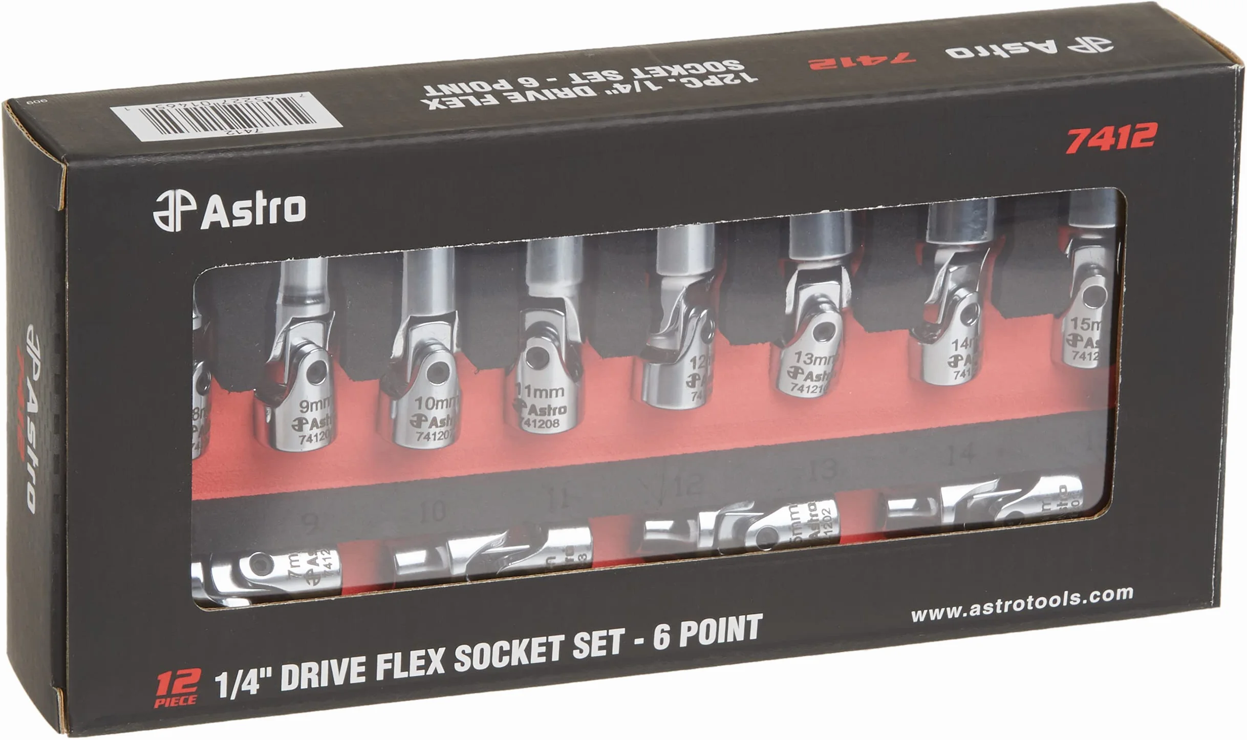 Astro Pneumatic Tool 12-częściowy zestaw nasadek z napędem 1/4 cala - 6-punktowy metryczny