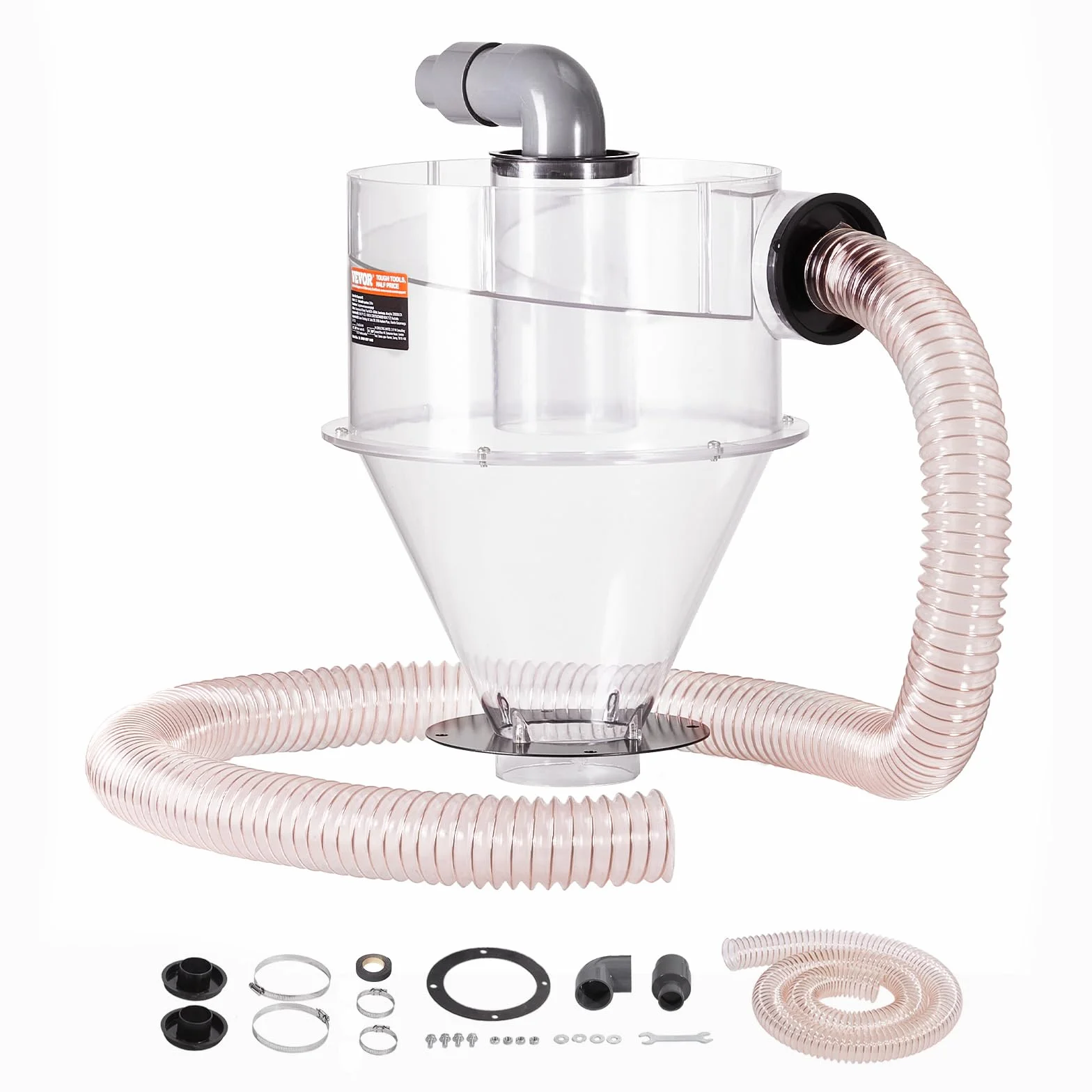 VEVOR Cykloniczny odpylacz ABS 101,6 mm filtr cyklonowy odpylacz z adapterem 50 mm wąż 2 m do odkurzaczy warsztatowych na mokro/sucho pasuje do zbiorników o pojemności 18,9-37,85 l