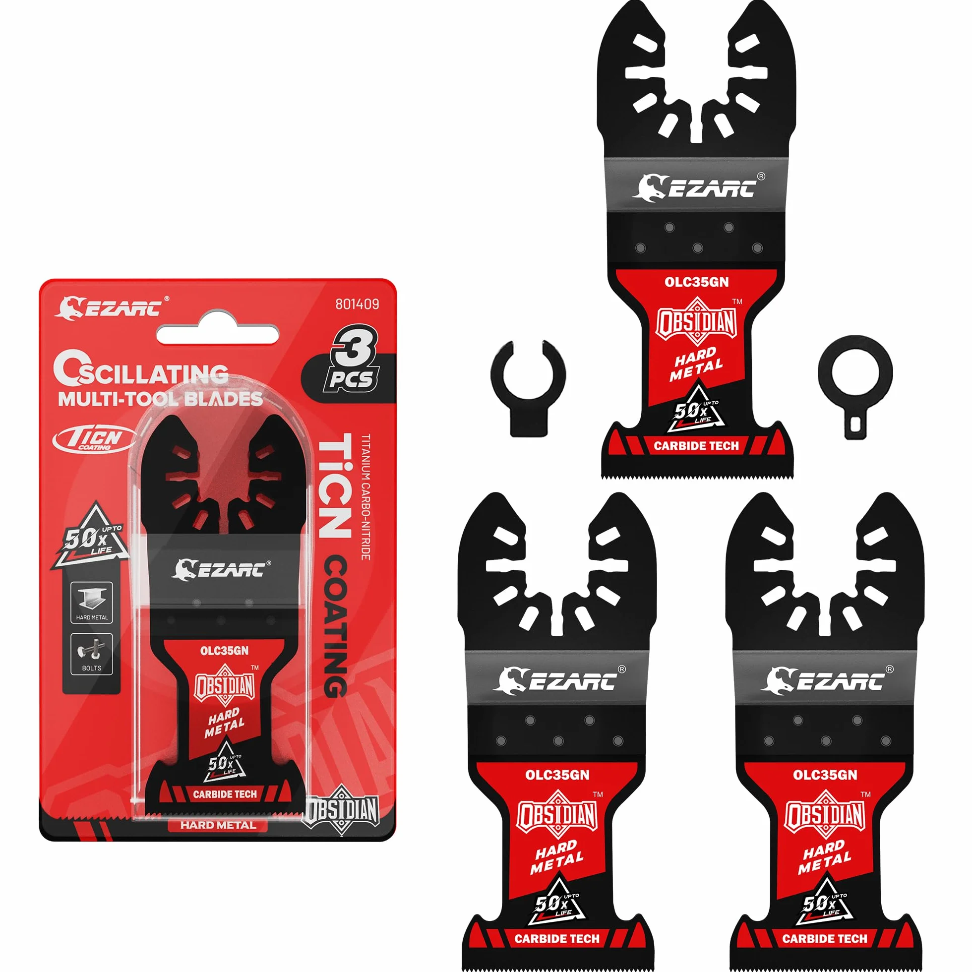 EZARC Obsidian Carbide brzeszczoty oscylacyjne, wielofunkcyjne ostrza narzędziowe z szybkim zaciskiem do twardego metalu, gwoździ, śrub i śrub, 3 sztuki w opakowaniu