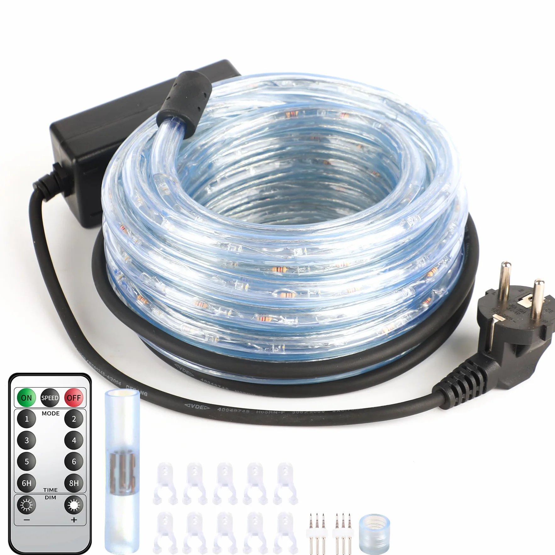 Forever Speed Wąż świetlny LED, 6 m, na zewnątrz, ciepła biel, pilot zdalnego sterowania, 216 diod LED, wąż świetlny LED, do użytku na zewnątrz, wodoszczelny, IP65, na Boże Narodzenie, wesele, do