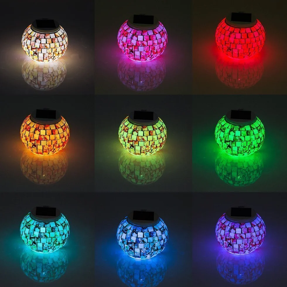 Lampy solarne LED, zasilana energią słoneczną, mozaika, lampka nocna zmieniająca kolor, magiczna kula słoneczna, wodoodporna, szkło kryształowe, urocza lampka nocna do ogrodu