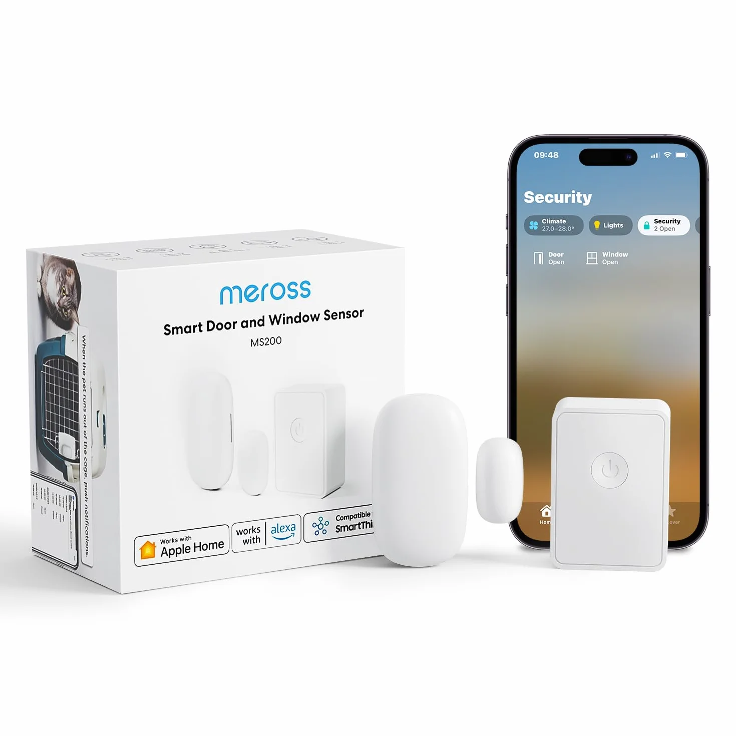 Meross inteligentny Detector do drzwi i okien (z HUB), Mini WiFi czujnik drzwi i okien, kompatybilny z Apple Home, Alexa i Google Home, Alarm antykradzieżowy do automatyki domowej