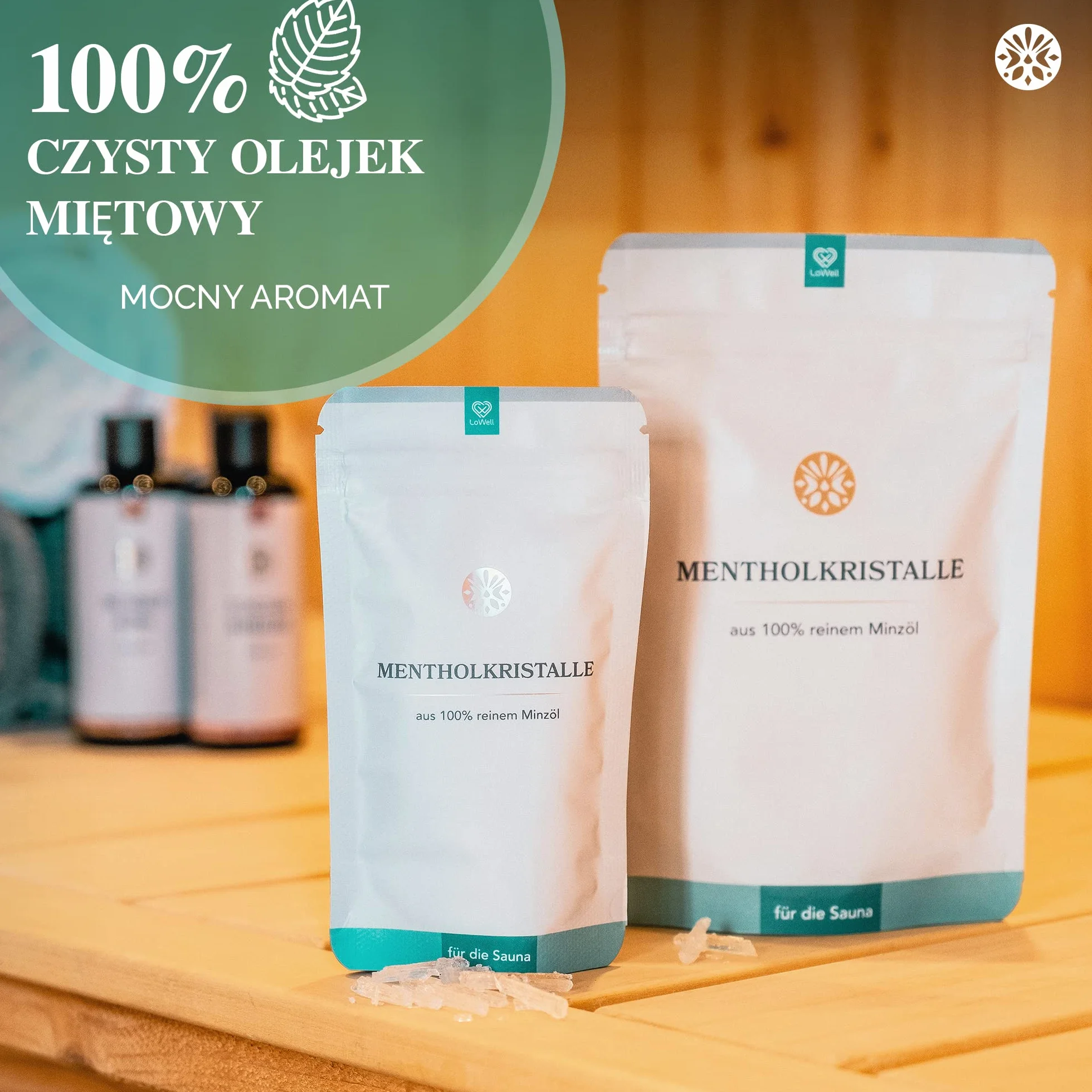 Menthol Crystals 100g LoWell® czysta mięta napar do sauny torebki zamykane Mentol