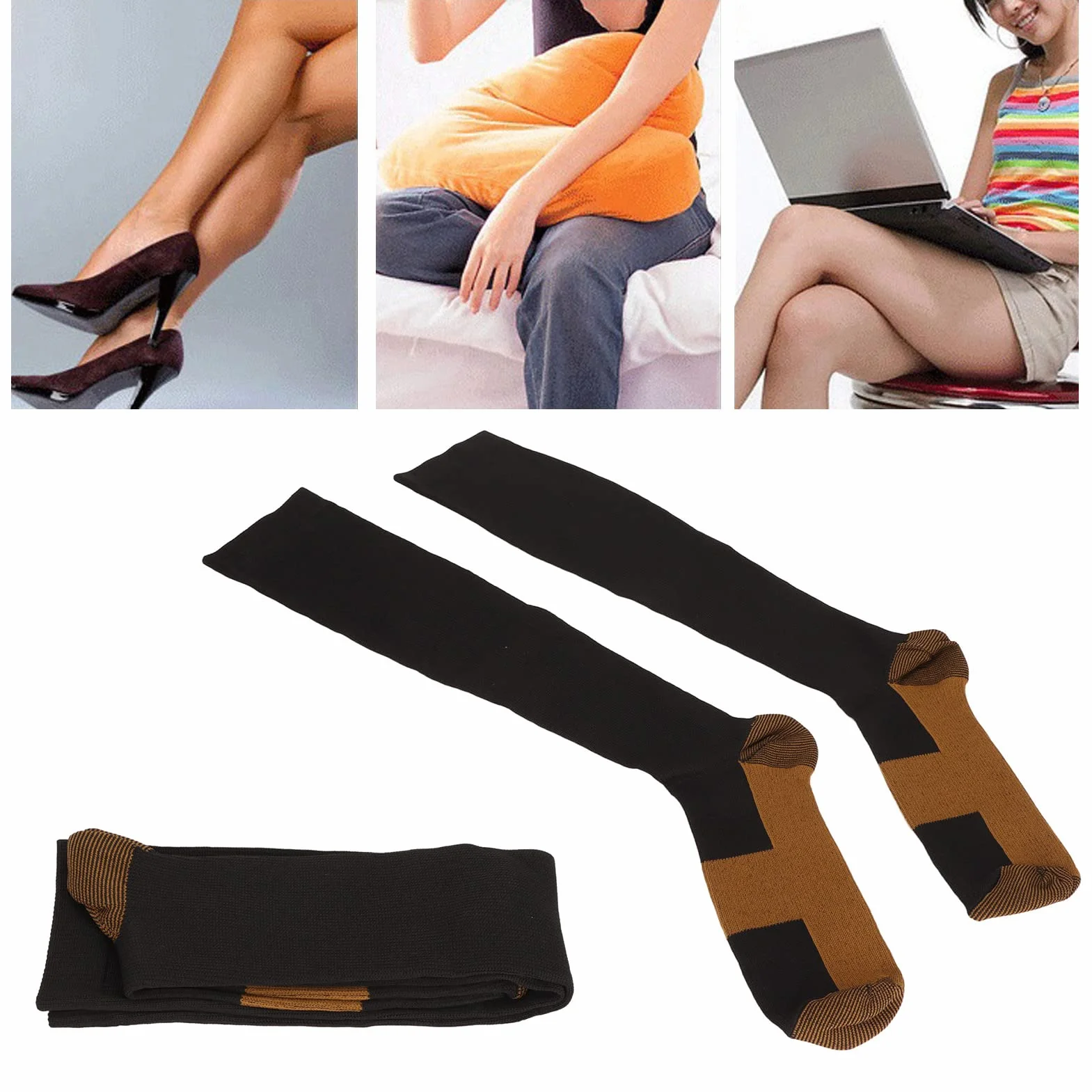 Miedziane Skarpety Uciskowe dla Kobiet i Mężczyzn Skarpetki dla Diabetyków Poprawiają Krążenie Zmniejszają Obrzęki Nylon L/XL