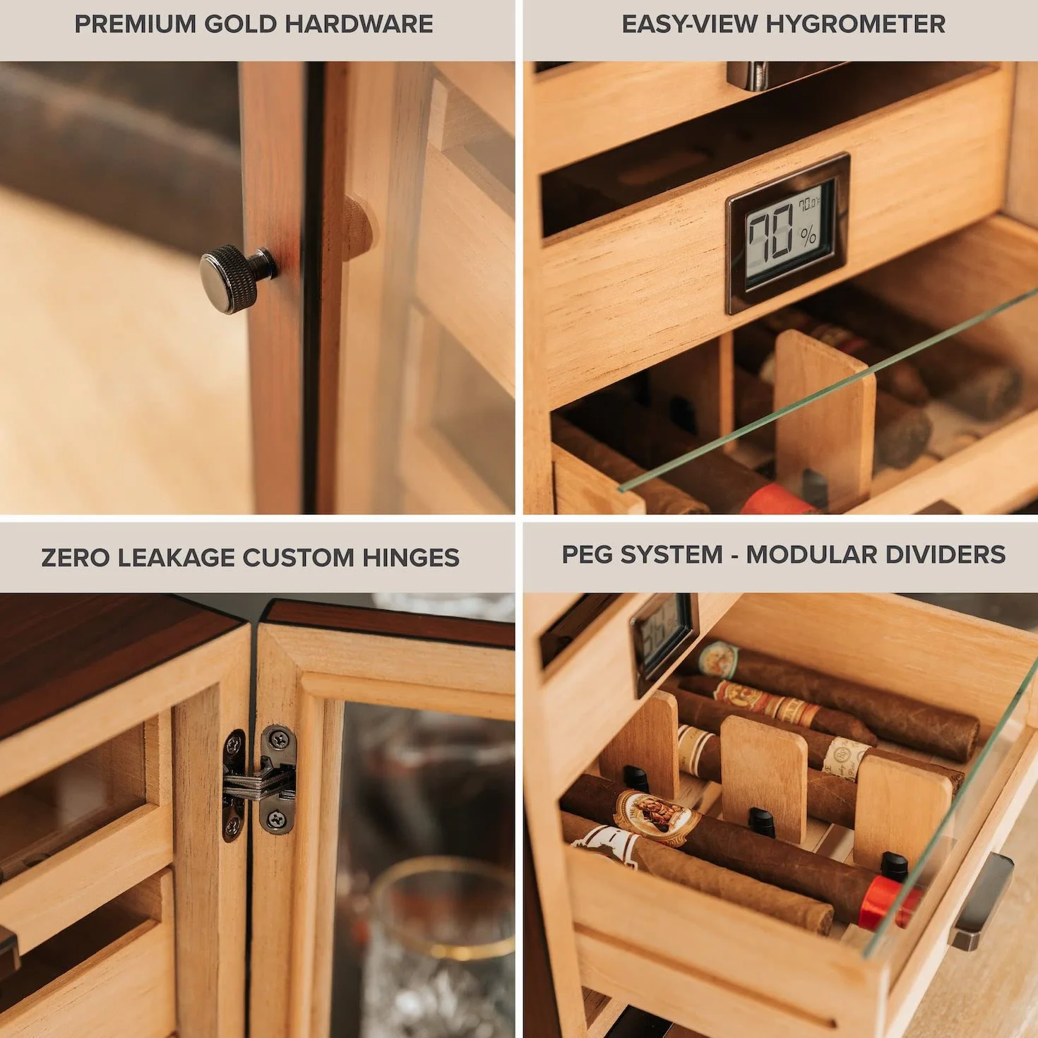 CASE ELEGANCE Humidor Szafkowy Luca Z Grubym Cedrem, Łatwy System Nawilżania, Dokładny Higrometr Cyfrowy - Brązowy