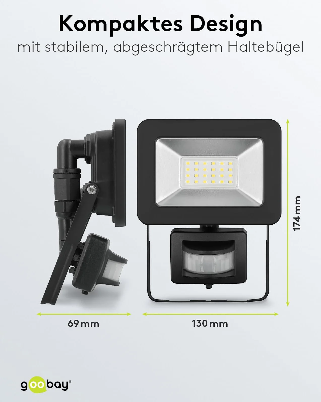 Goobay 53879 reflektor LED z czujnikiem ruchu – reflektor LED o mocy 20 W – neutralne białe światło 4000 K – 1700 lumenów – kąt świecenia 100 stopni – stopień ochrony IP65 – czarny