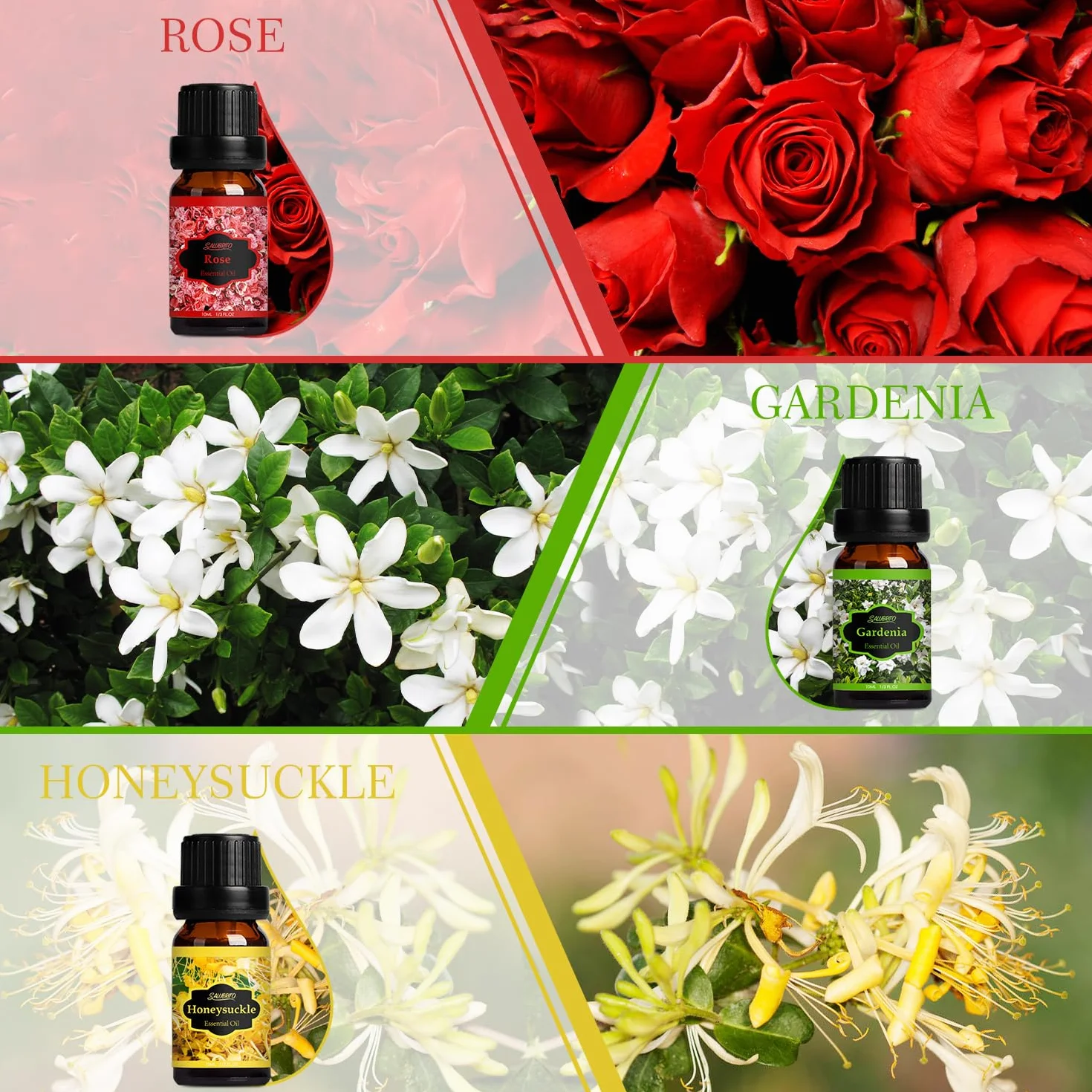 Salubrito zestaw olejków eterycznych do aromaterapii, prezentowy, gardenia, kwiat wiśni, lawenda, jaśmin, róża