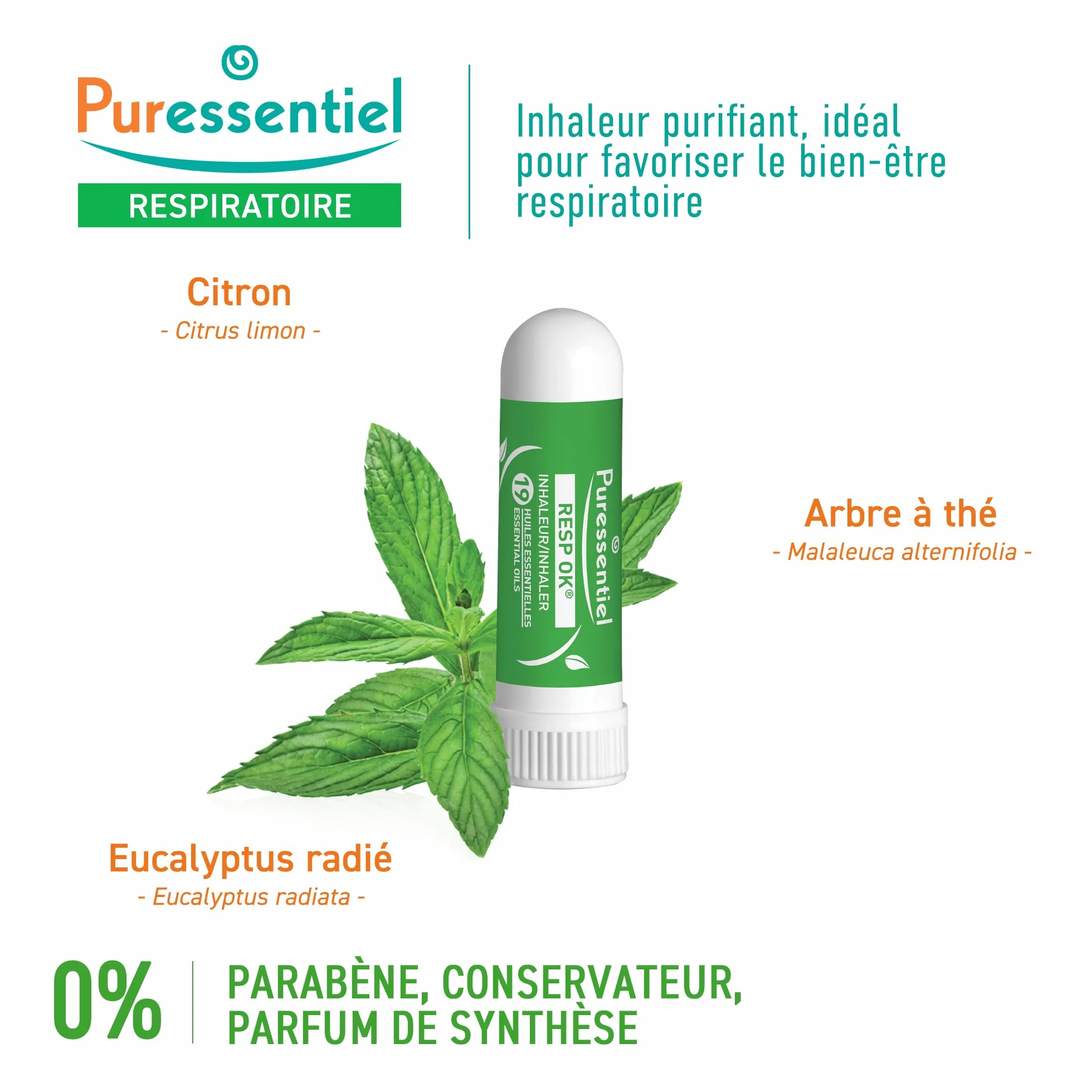 Puressentiel Resp Ok inhalator z organicznymi olejkami eterycznymi naturalny mentol i kamfora 1 ml