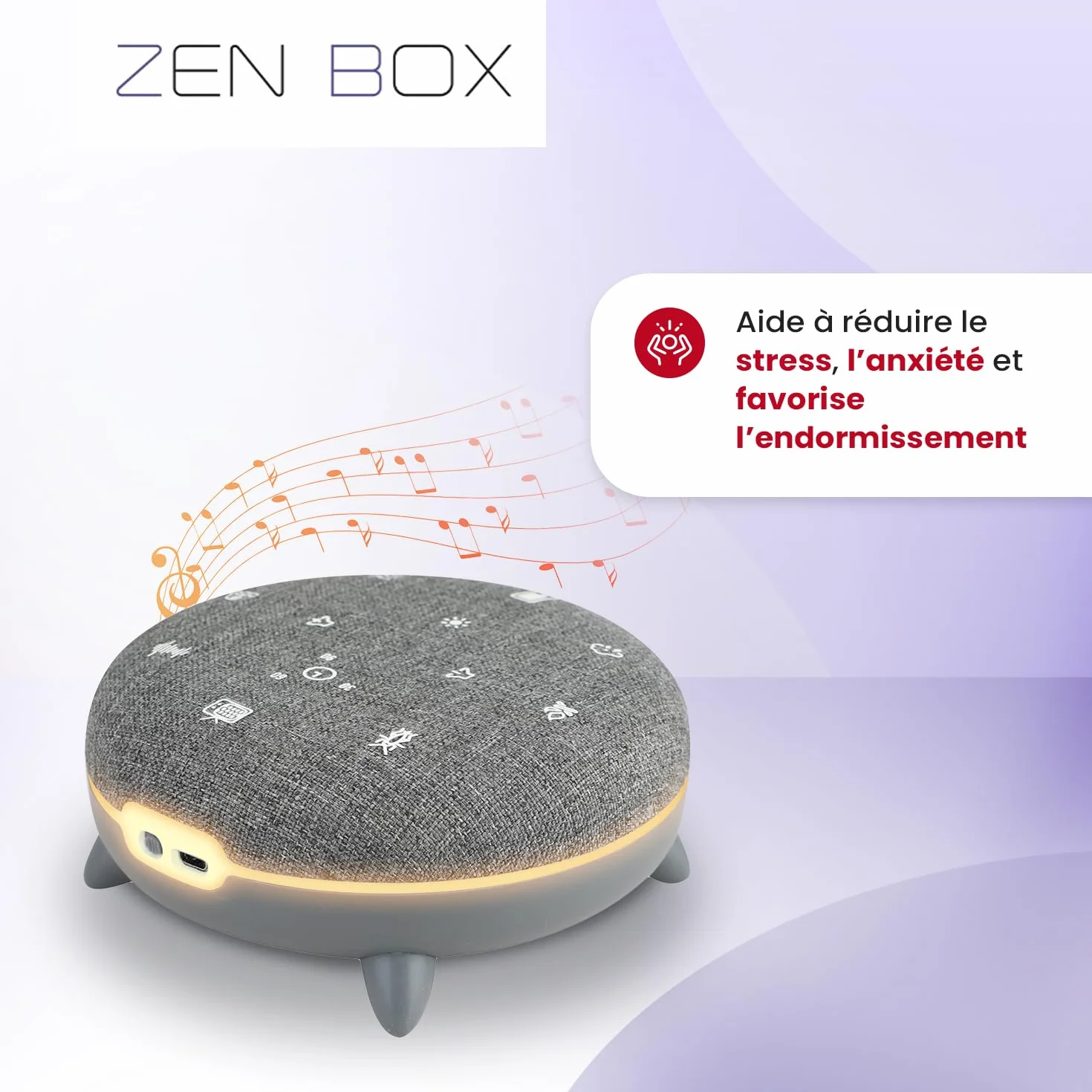 TERRAILLON ZEN BOX Biała Maszyna do Szumów z 7 Kojącymi Dźwiękami Bluetooth 8 Jasnych Nastrojów 30-60-90 min USB-C