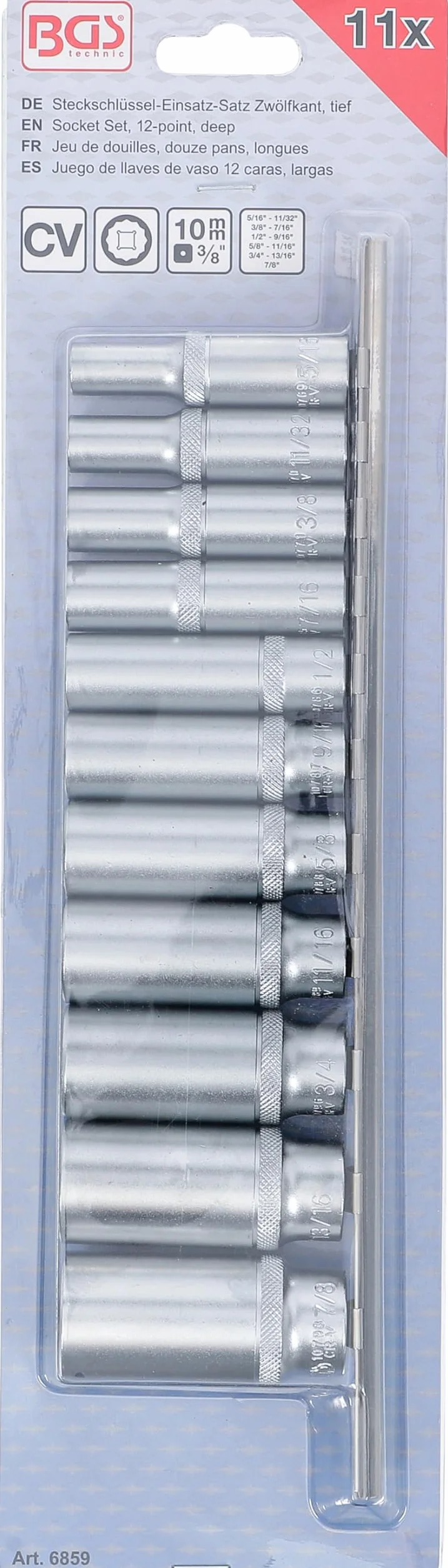 BGS 6859 | Zestaw nasadek dwunastokątnych, głębokich | 10 mm (3/8") | calowe | 11 szt.