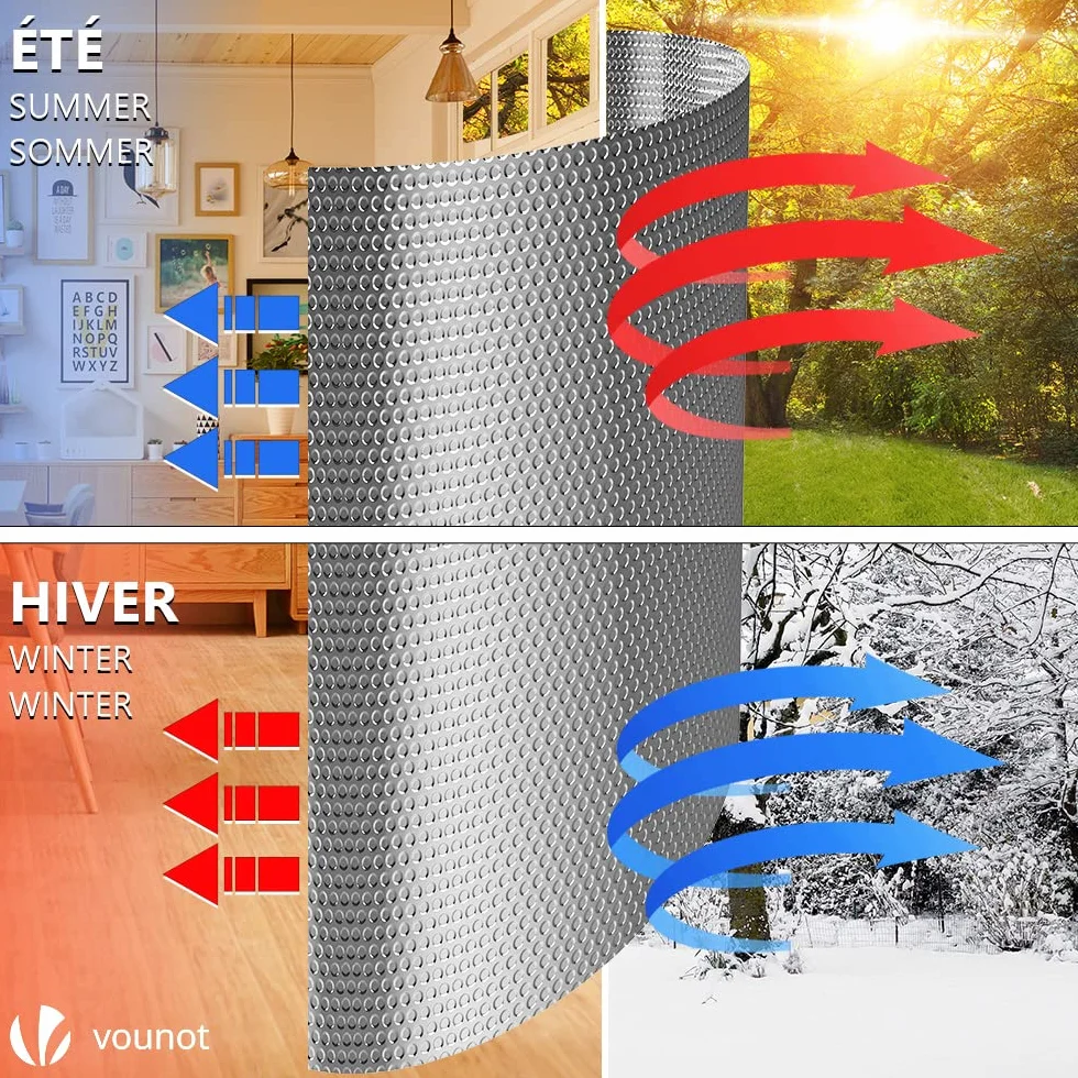 VOUNOT Izolacja termiczna z folii aluminiowanej z bąbelkami dwustronnie 3 mm odporna do reflektora chłodnicy ciepła i ochrony przed zimnem, idealna do okna, samochodu, chłodnicy 1,22 x 10M