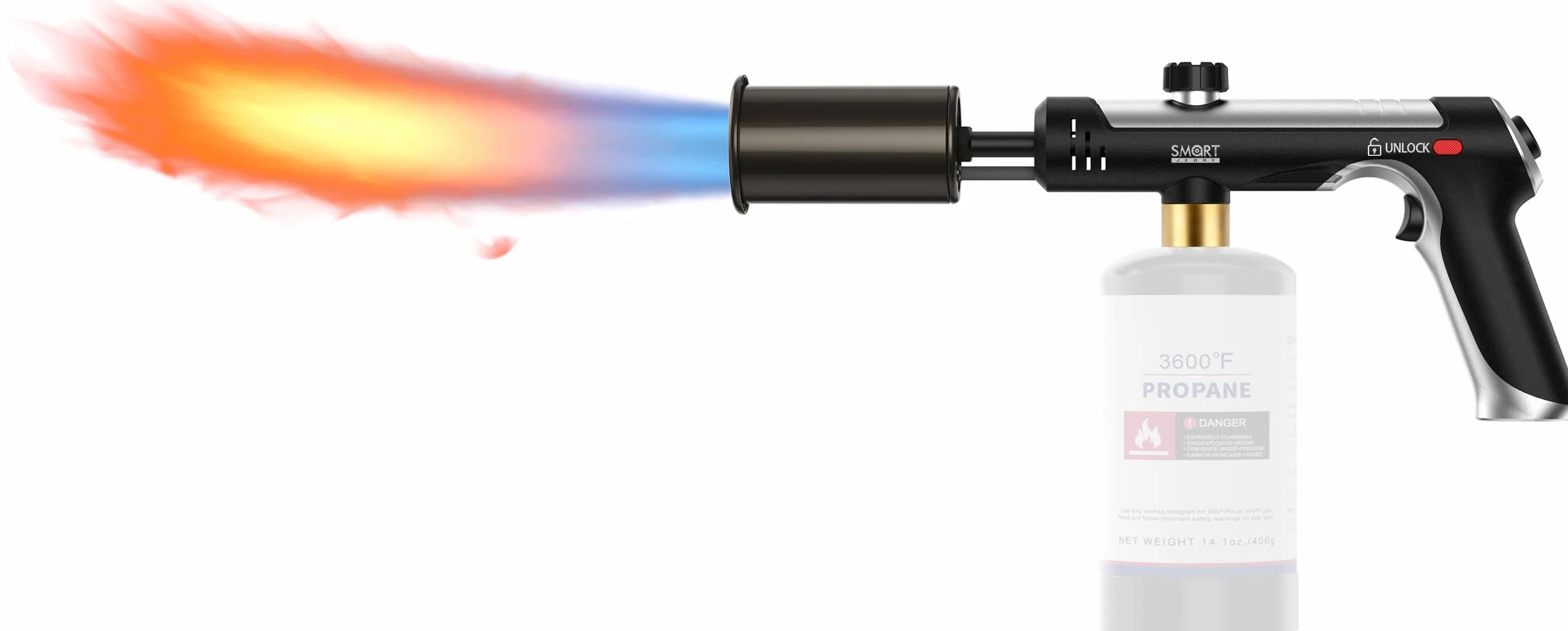 SMART JERRY Pistolet do palnika propanowego z regulowanym płomieniem, miotacz płomienia, palnik do grilla, pistolet do dmuchania, oświetlenie i chłodzenia, maks. 1800 °C (propan nie jest dołączony)