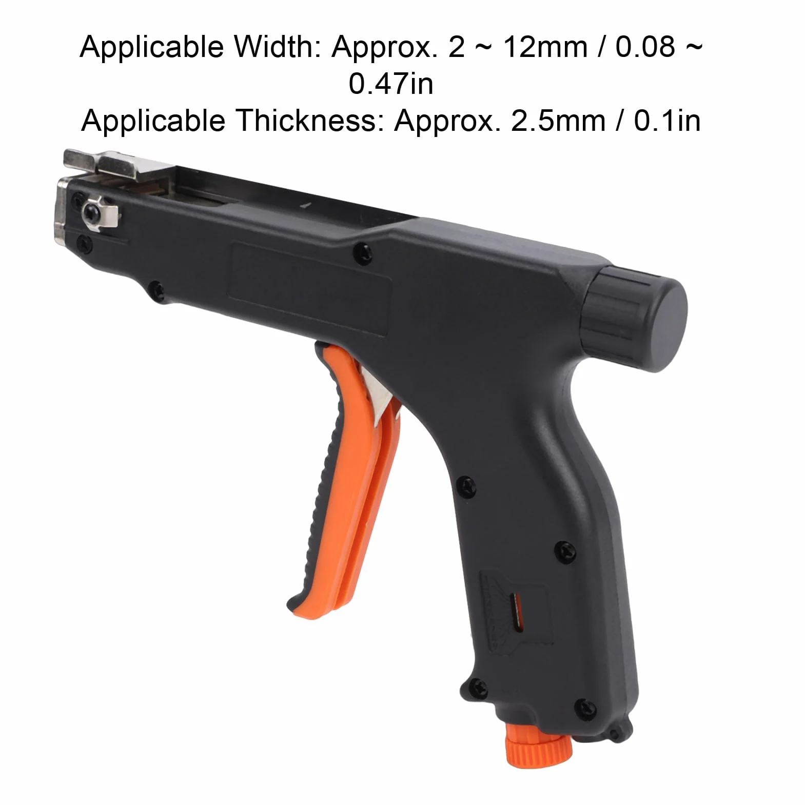 Pistolet do opasek kablowych, samoblokujący, regulowany zacisk ze stali wysokowęglowej, funkcja utrzymywania długości od 2 do 12 mm, odpowiedni do nylonowych opasek kablowych