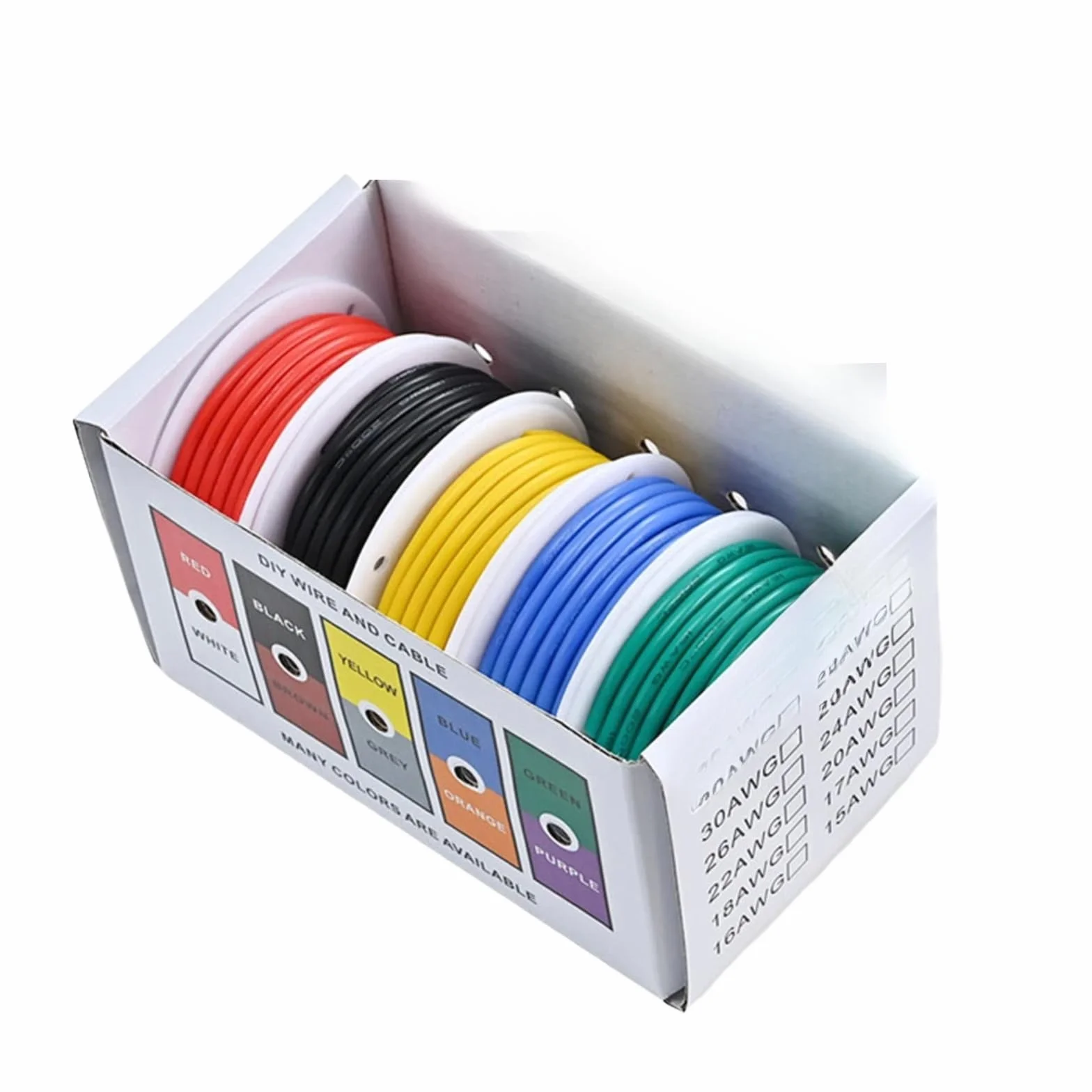 24 22 20 AWG Kable elektryczne z miękkiego krzemu 24-20 kolorów 5 każdy 16,4 ft/5 m lub 32,8 ft/10 m (Box 1; 5 kolorów x 10 metrów; 24 AWG)