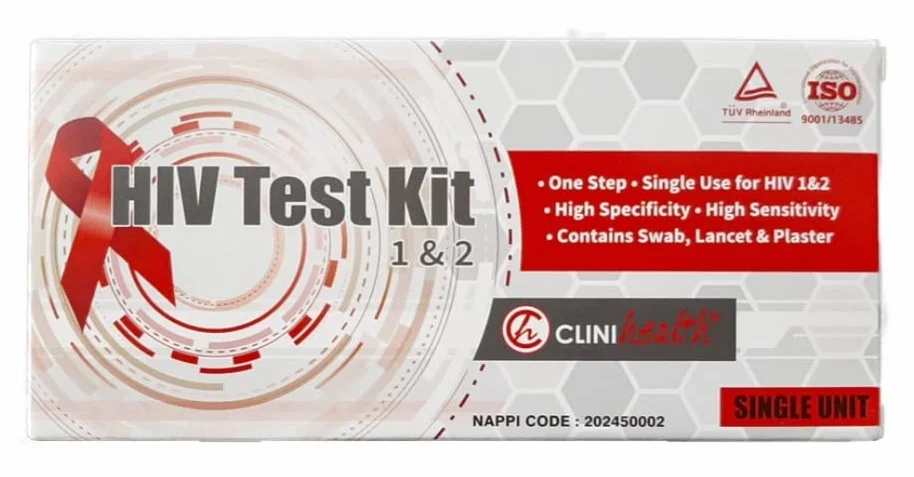 Jednoetapowy zestaw testowy na HIV 1 i 2, wysoka specyficzność i czułość, zawiera wacik, lancet i opatrunek