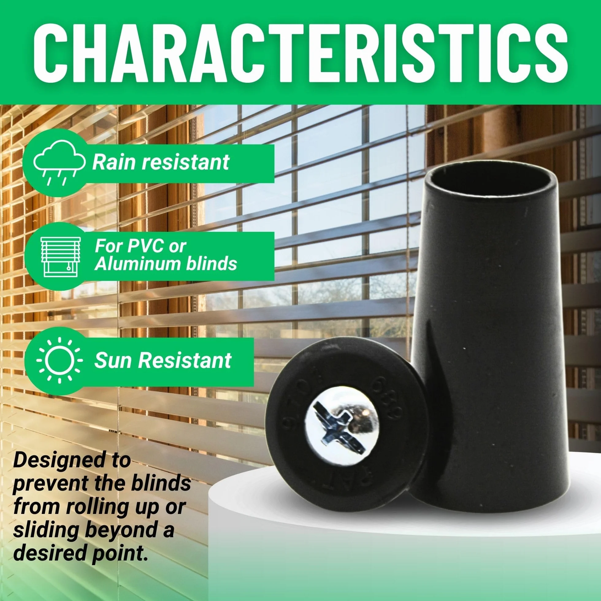 DOJA Barcelona | Uchwyty do rolet | 8 sztuk | Czarny ogranicznik rolet | Zatrzaski | 40 mm | PVC | Rolety okienne | Akcesoria Części zamienne do rolet
