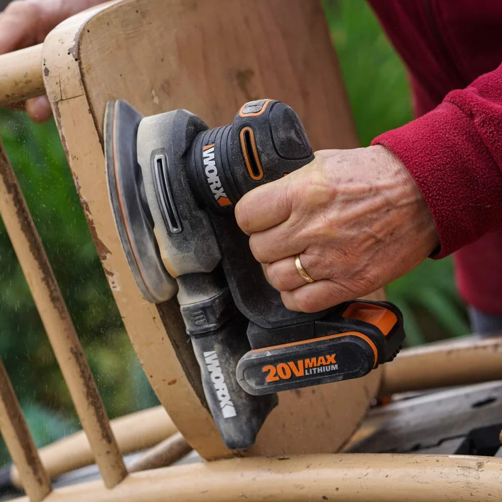 WORX WX822.9 Akumulatorowa Szlifierka Trójkątna, Elektryczna Szlifierka 20 V, do Mebli Drewnianych, Drzwi, Narożników i Krawędzi, bez Akumulatora i Ładowarki