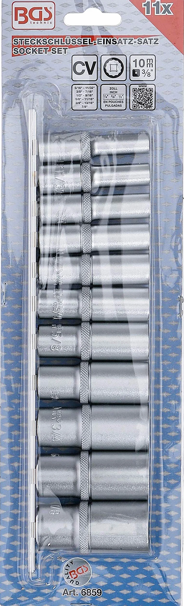 BGS 6859 | Zestaw nasadek dwunastokątnych, głębokich | 10 mm (3/8") | calowe | 11 szt.
