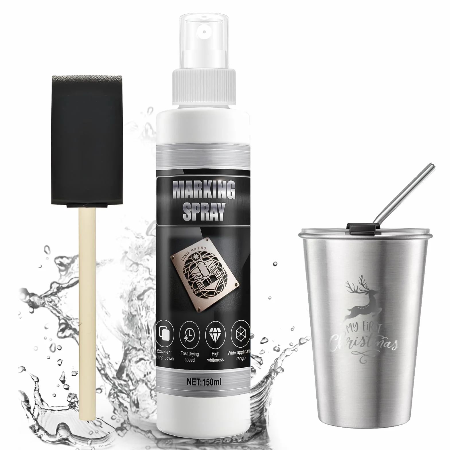 Spray do znakowania laserowego, spray do grawerowania laserowego, płyn do znakowania laserowego, nadaje się do grawerowania laserowego i oznaczania różnych metali, szkła, akrylu itp., 150 ml