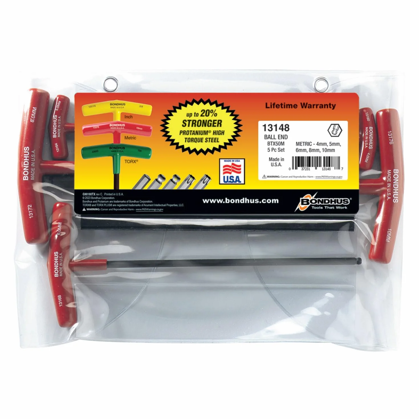 Bondhus, BTX50MM T-Handle BALLDRIVER HEX zestaw 4 mm - 10 mm, 13148