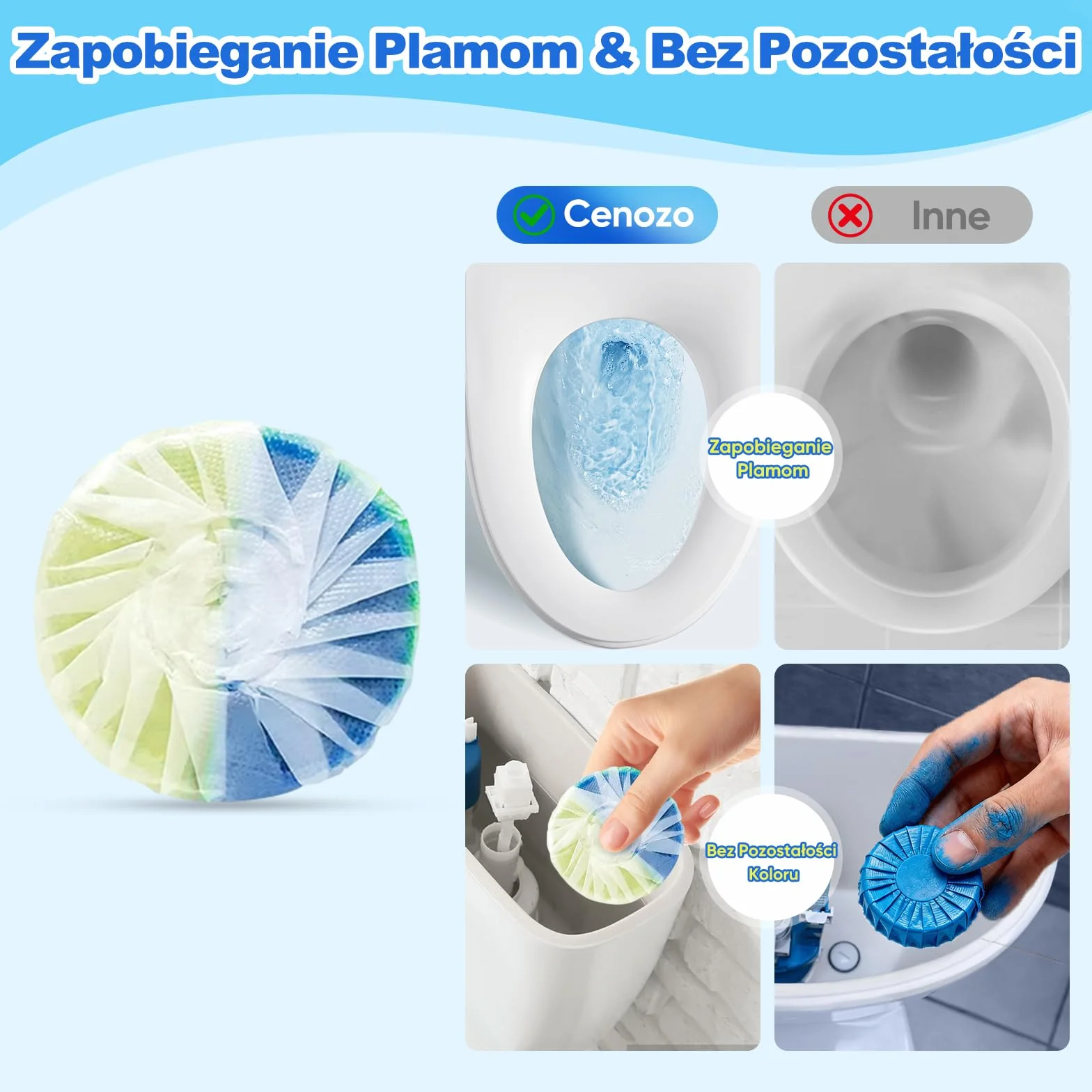 15 szt. WC odświeżacza, Duo-Aktywny czyścik do spłuczki (50 g/tabletka), Zapobiega kamieniu i brudowi, Chroni glazurę, Orzeźwiający zapach