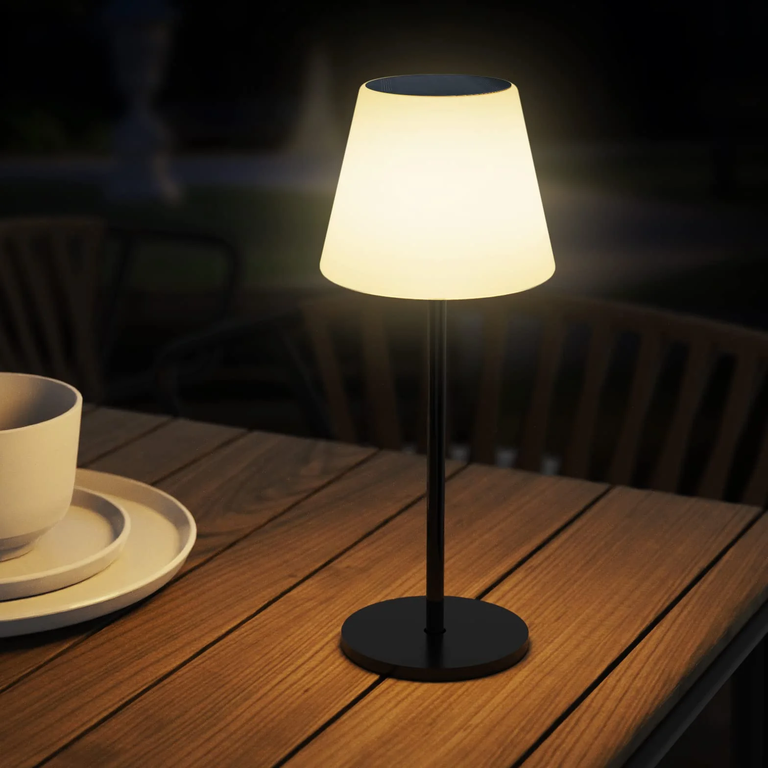 Solarna lampa stołowa zewnętrzna z czujnikiem światła, ściemniana ciepła biel i RGB LED, bezprzewodowa, przenośna, ładowalna, wodoodporna lampa zewnętrzna na taras, do ogrodu, na kemping