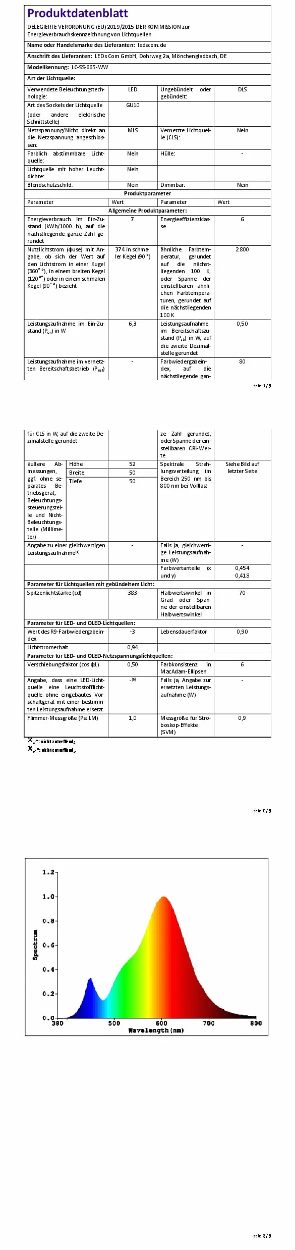 ledscom.de Lampa do czytania WAIKA GU10 LED PAR16 6,05W 374lm 70° ściemniacz biały mat