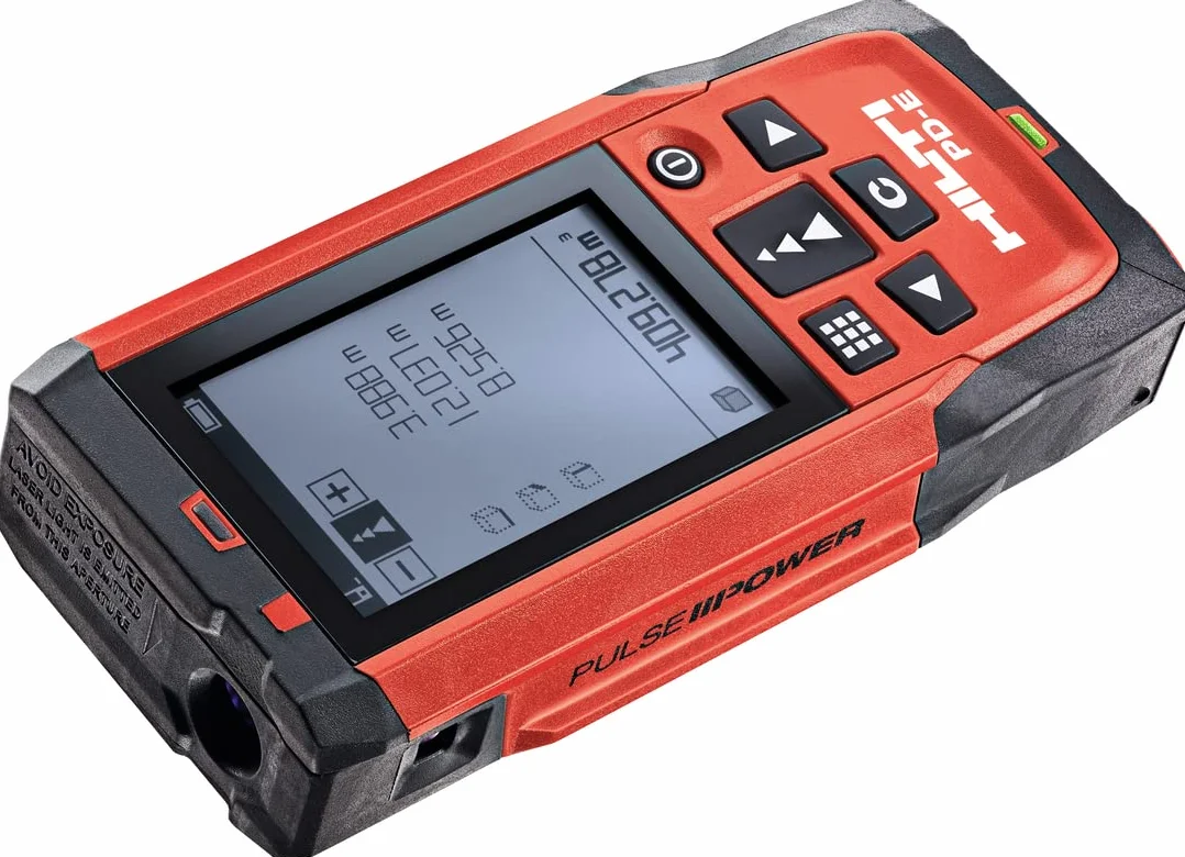 Hilti 2062050 PD-E Miernik lasera odległości (do 200 m, ze zintegrowanym wizją, dla unikalnego i ciągłego pomiaru z cyfrowym poziomem pęcherzyka i ekranu zewnętrznego, pomiary pamięci 30.