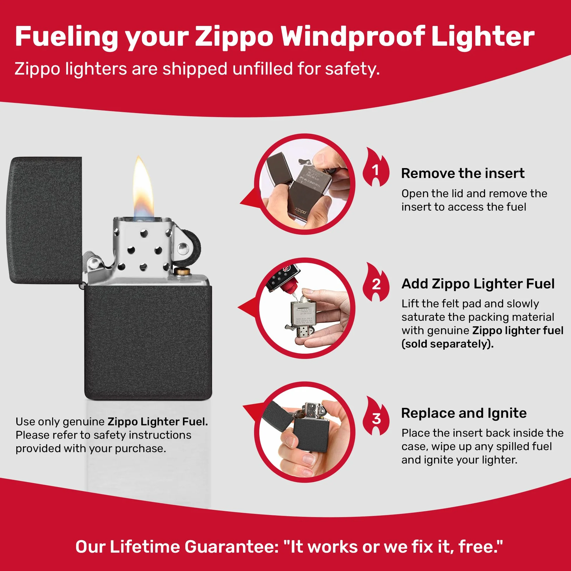 Zippo Zapalniczka Sztormowa, w Czerni Chropowatej, Wersja Podstawowa, z Możliwością Napełniania, Wielokrotnego Użytku, Płomień Odporny na Wiatr, w Pudełku Prezentowym, Made in USA
