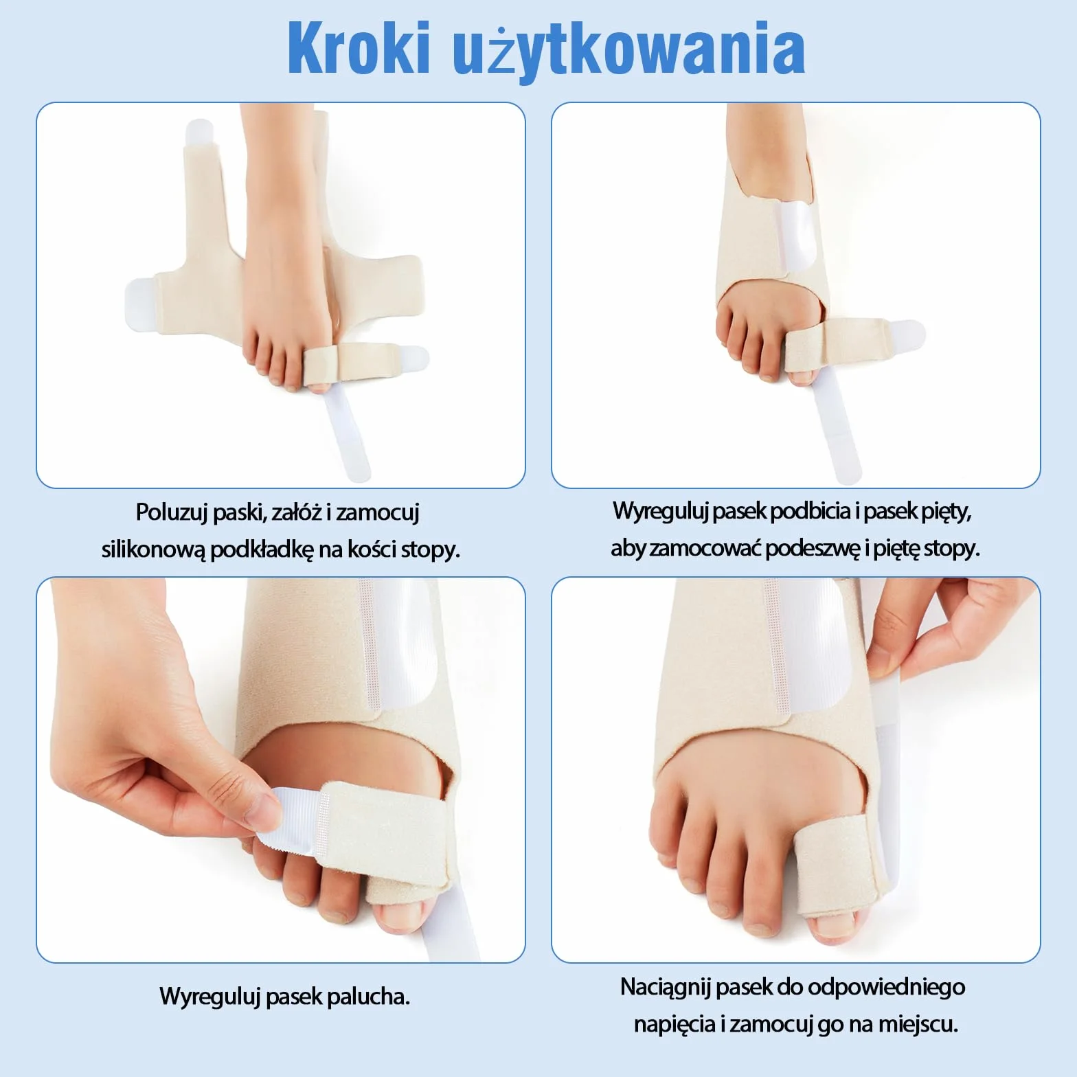Korektor palucha koślawego dla kobiet i mężczyzn – Regulowana Szyna haluksuów z poduszką żelową dla ulgi w bólu – Uniwersalny rozmiar, 1 para